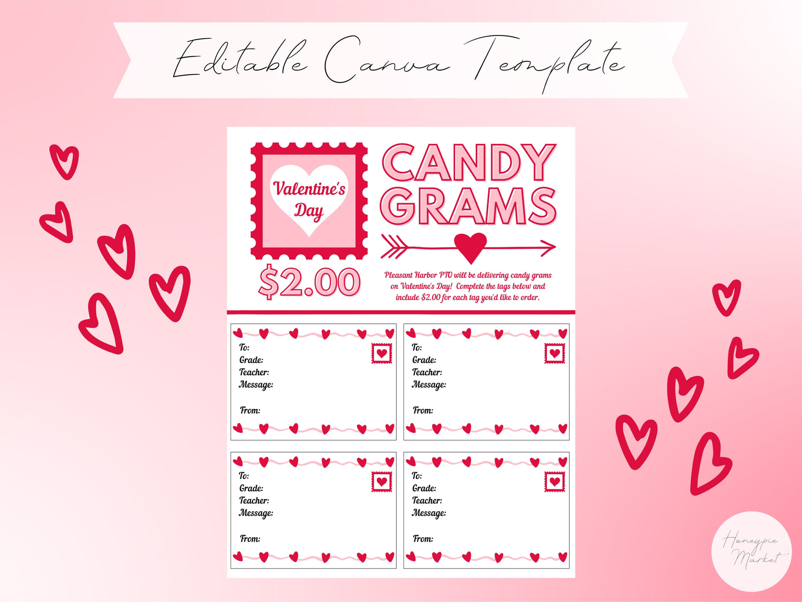 Valentine Candy Gram Tags Template - Etsy Australia throughout Printable Valentine Gram Template