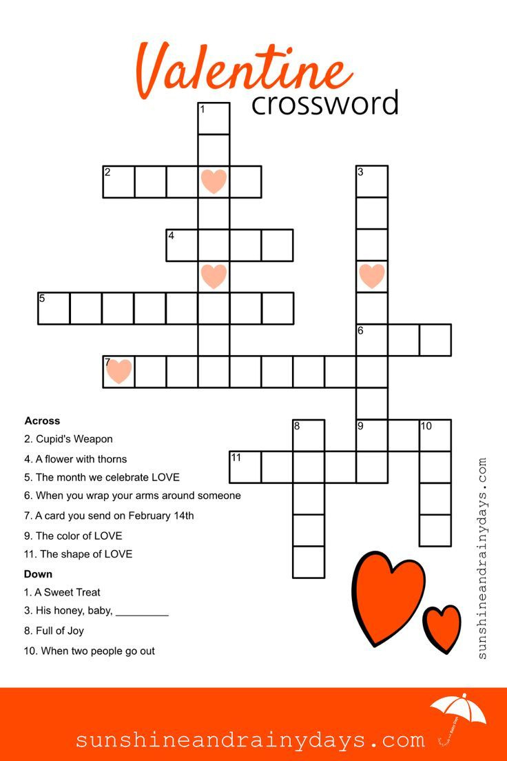 Valentine Crossword Puzzle pertaining to Free Valentine Crossword Puzzles Printable
