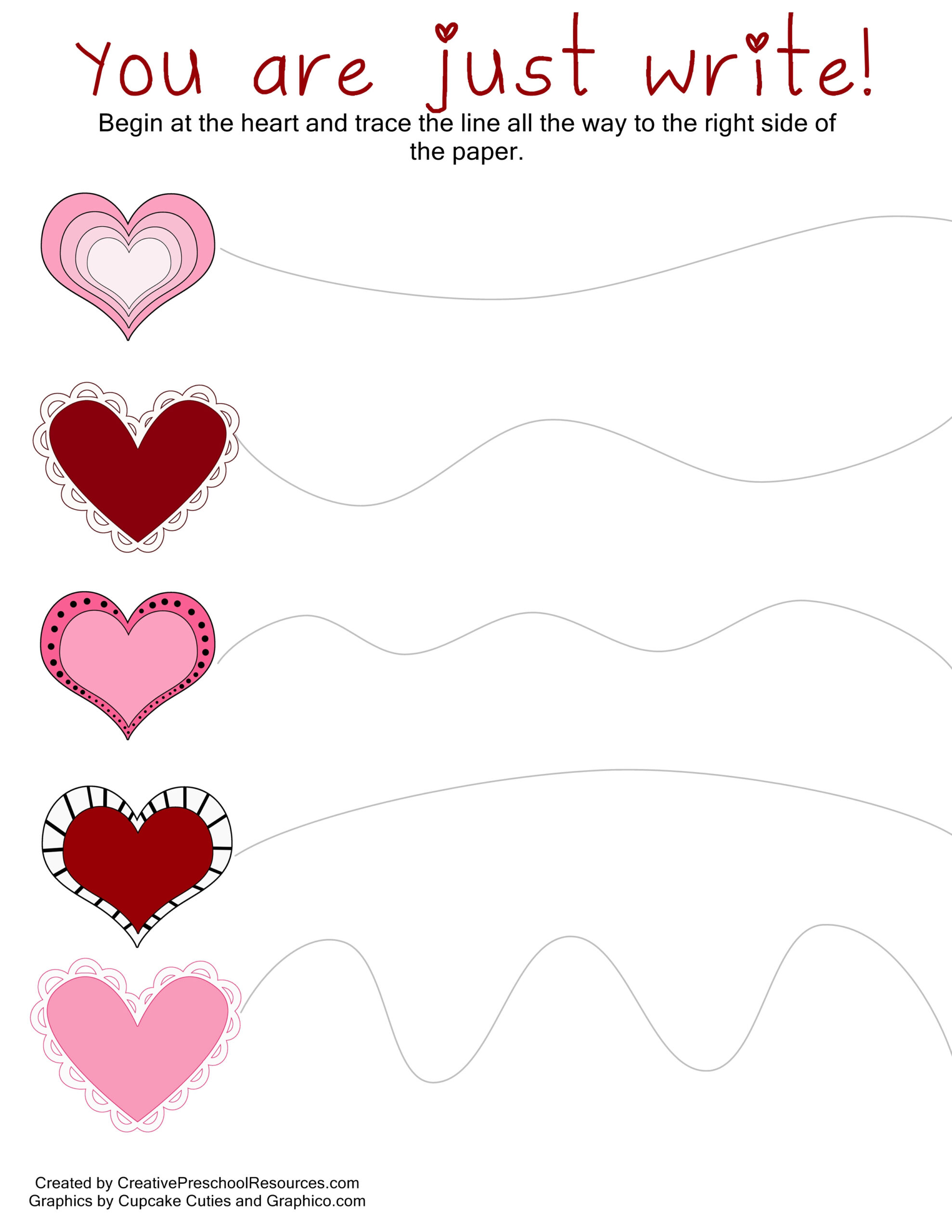 Valentine Trace & Cut Printables | Creative Preschool Resources inside Free Preschool Valentine Printables