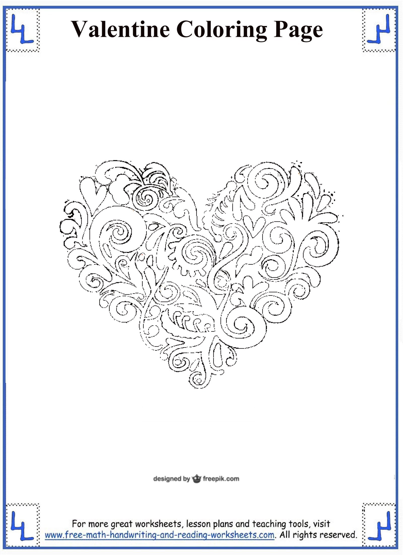 Valentines Day Coloring Pages inside Printable Valentine Worksheets