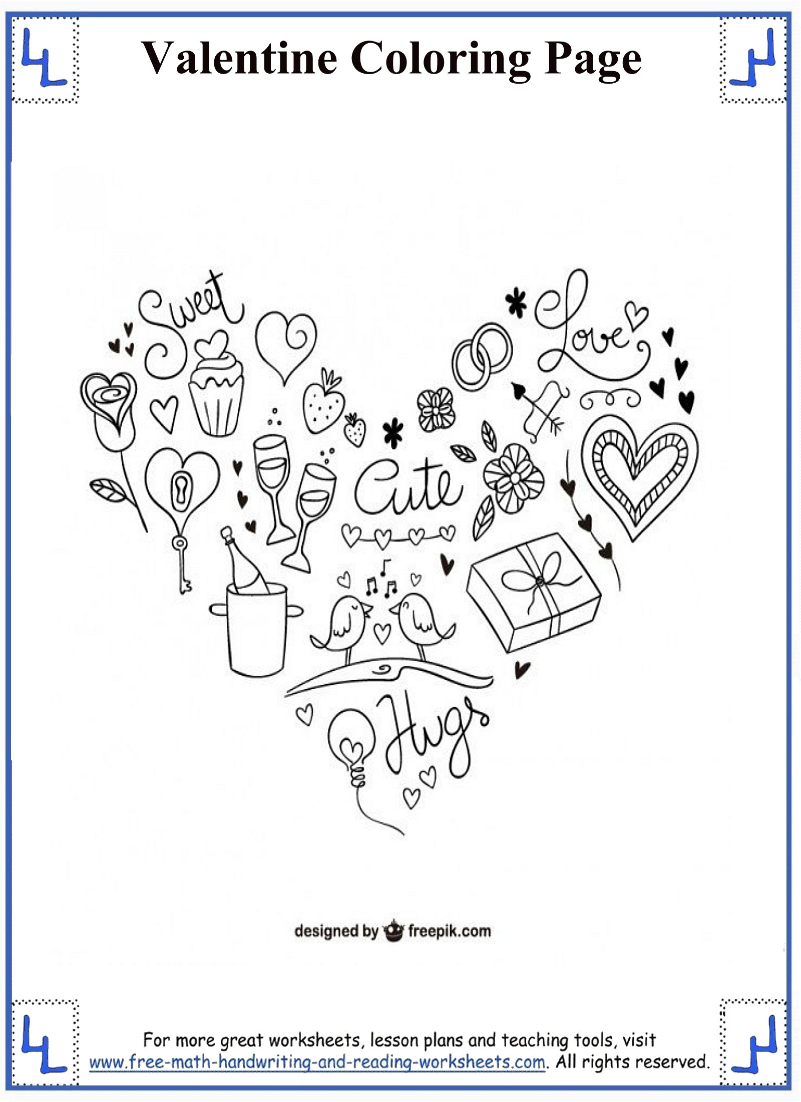 Valentines Day Coloring Pages with Free Printable Valentine Day Worksheets