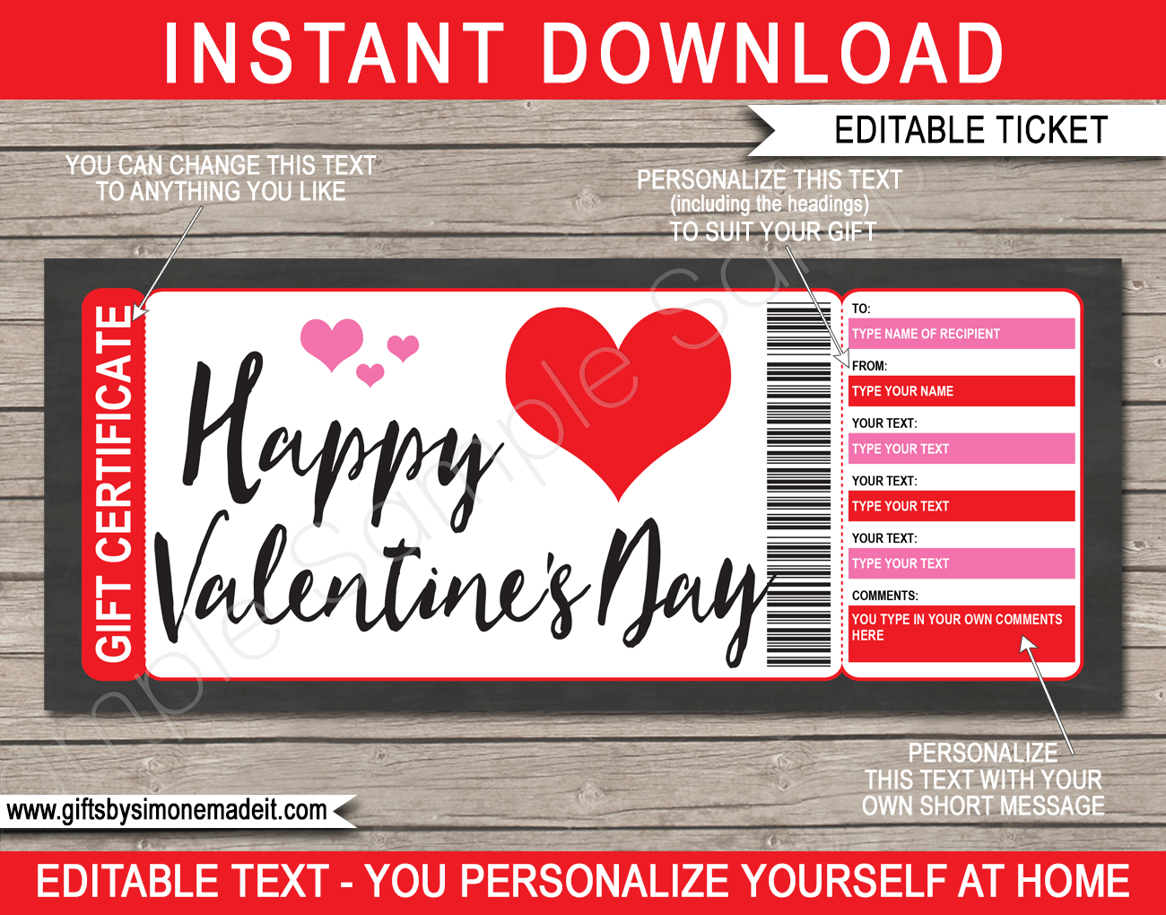 Valentine'S Day Gift Certificates with Printable Valentine Gift Certificates