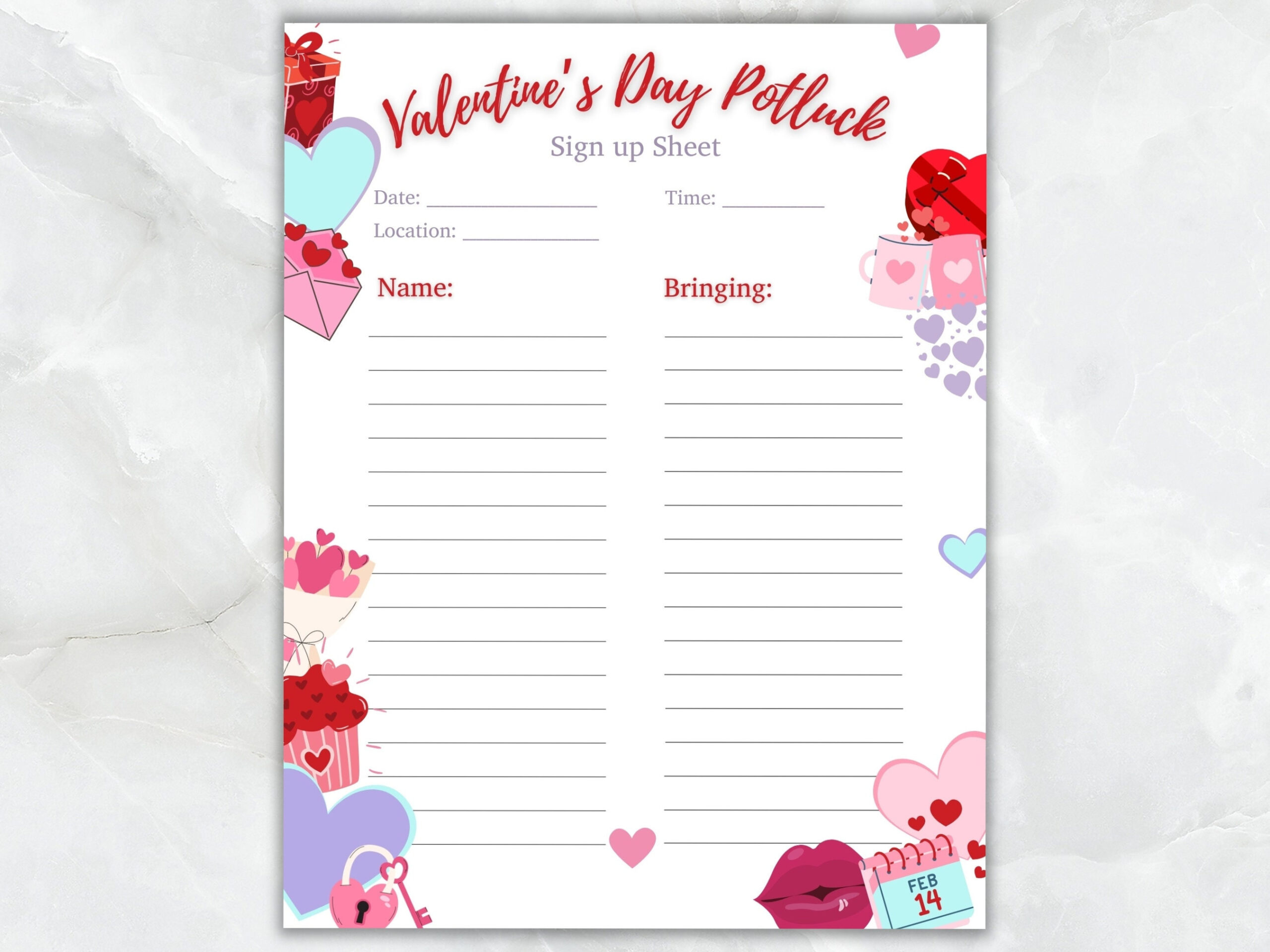 Valentine'S Day Potluck Sign-Up Sheet (Digital Download) - Etsy Uk in Printable Valentines Potluck Sign Up Sheet