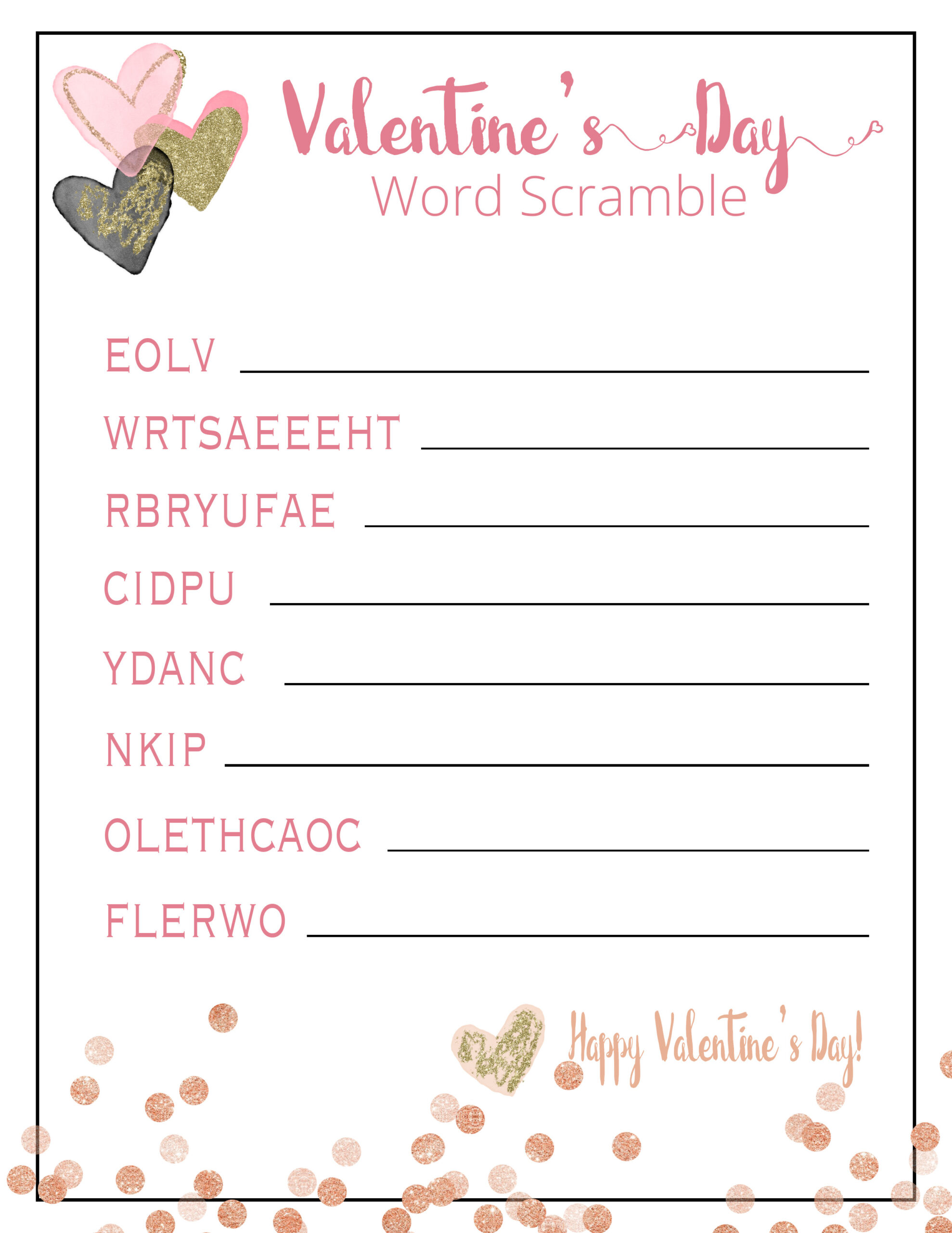 Valentine'S Day Word Scramble - Over The Big Moon regarding Printable Valentine Word Scramble