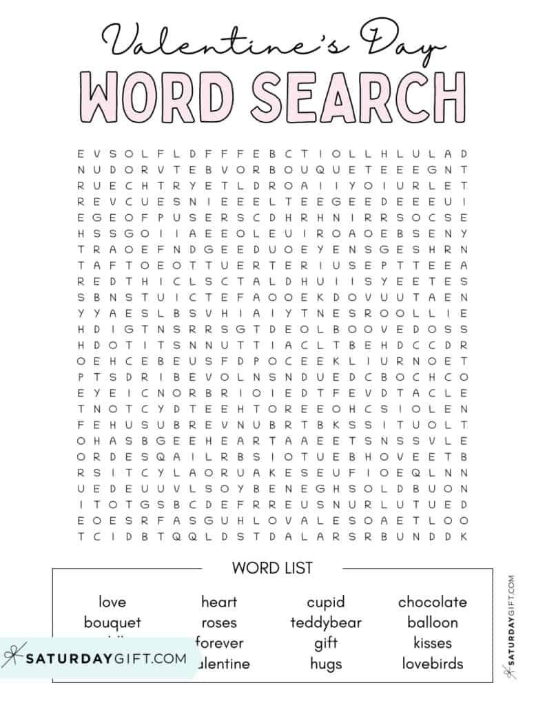 Valentine'S Day Word Search - Cute & Free Printables | Saturdaygift with regard to Valentine Word Searches Printable