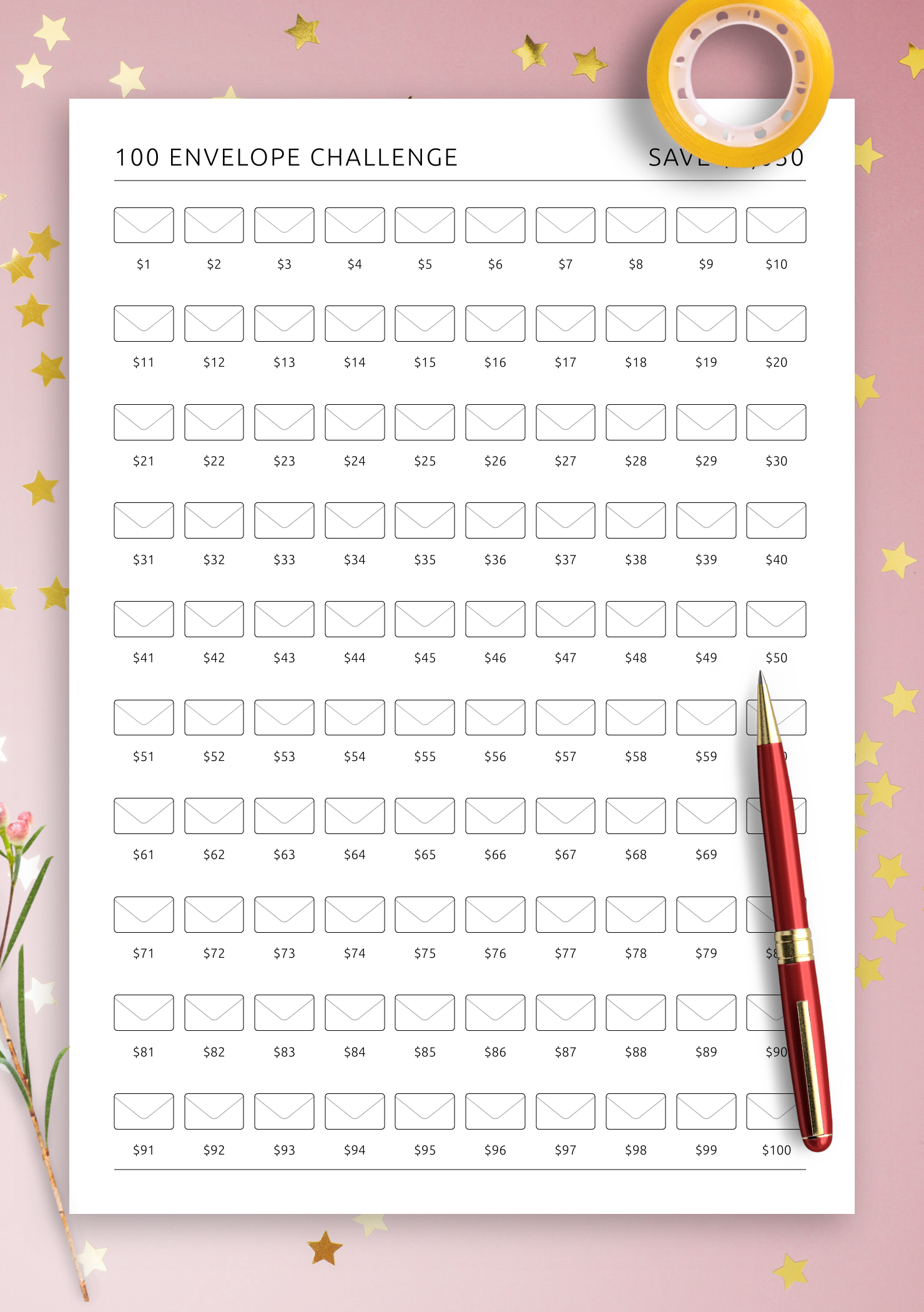 100 Envelope Challenge Save 5050