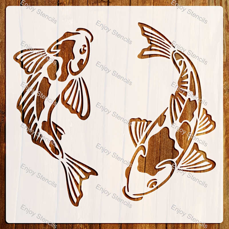 10x10 Inch Reusable Koi Fish Stencil Template Brown For Diy Crafts Fabric Wall Art Framed Decor And More Durable Polyethylene Material Diy Crafts Supplies Artistic Crafting Durable Stencil Koi Fish Decor G 601099925021231