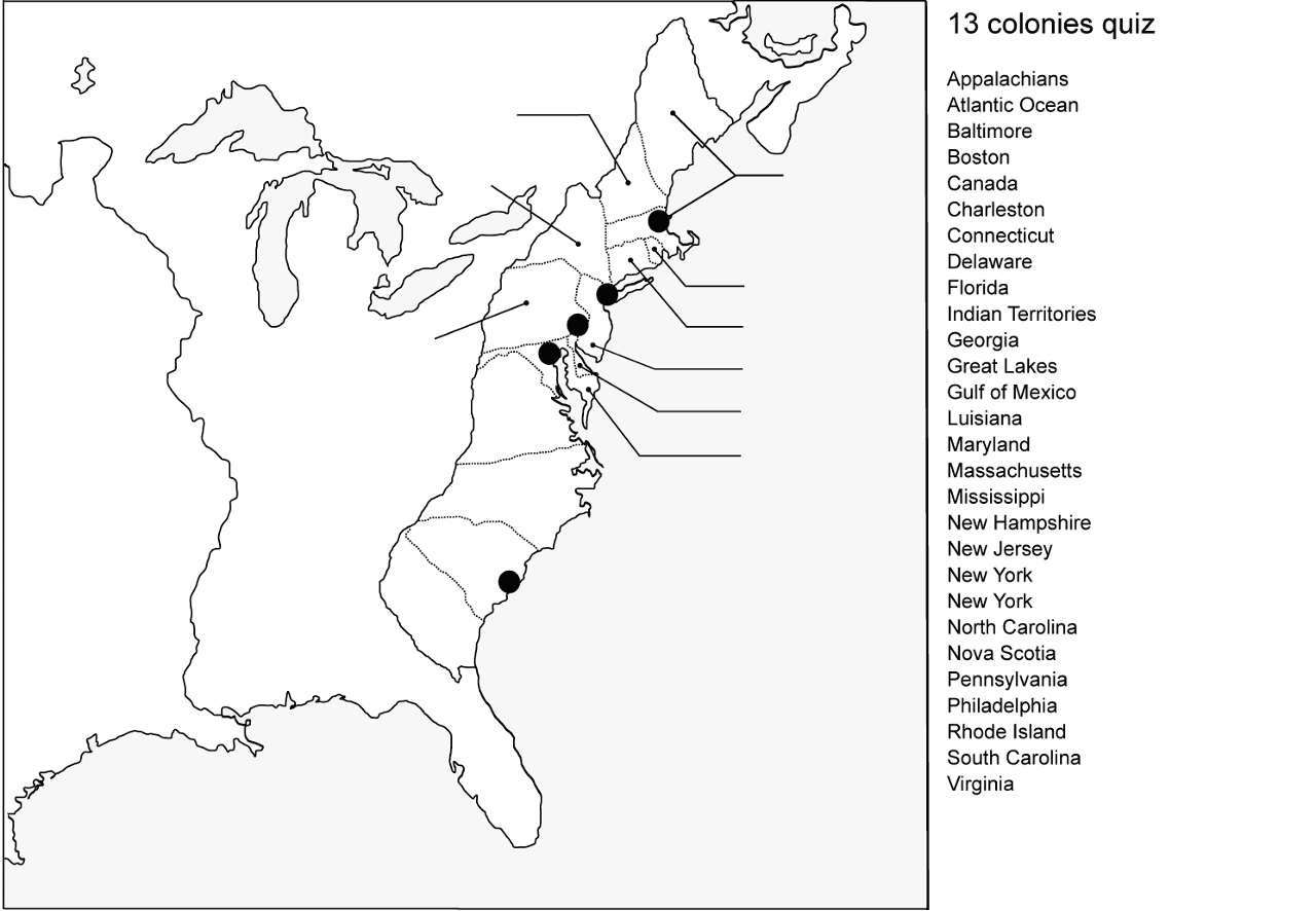 13 colonies blank map free printable