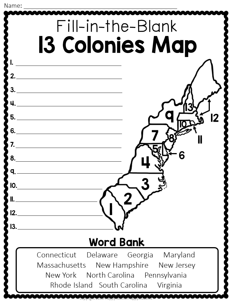 13 Colonies Map Quiz 13 Colonies Map Worksheet Blank 13 Colonies Map 13 Colonies Test Homeschoo