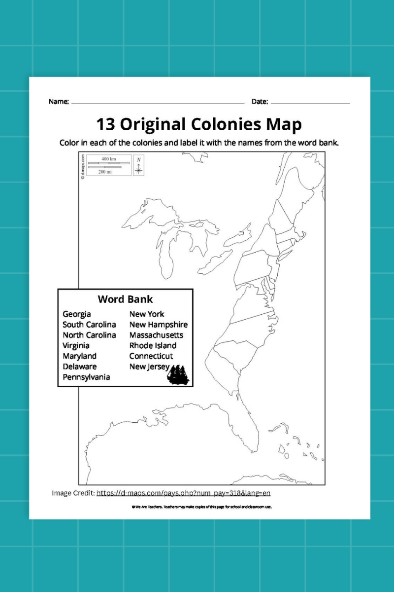 13 Original Colonies Map