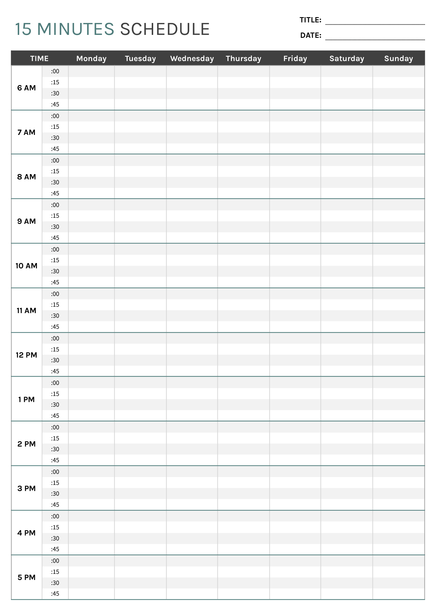 15 Minute Schedule Template