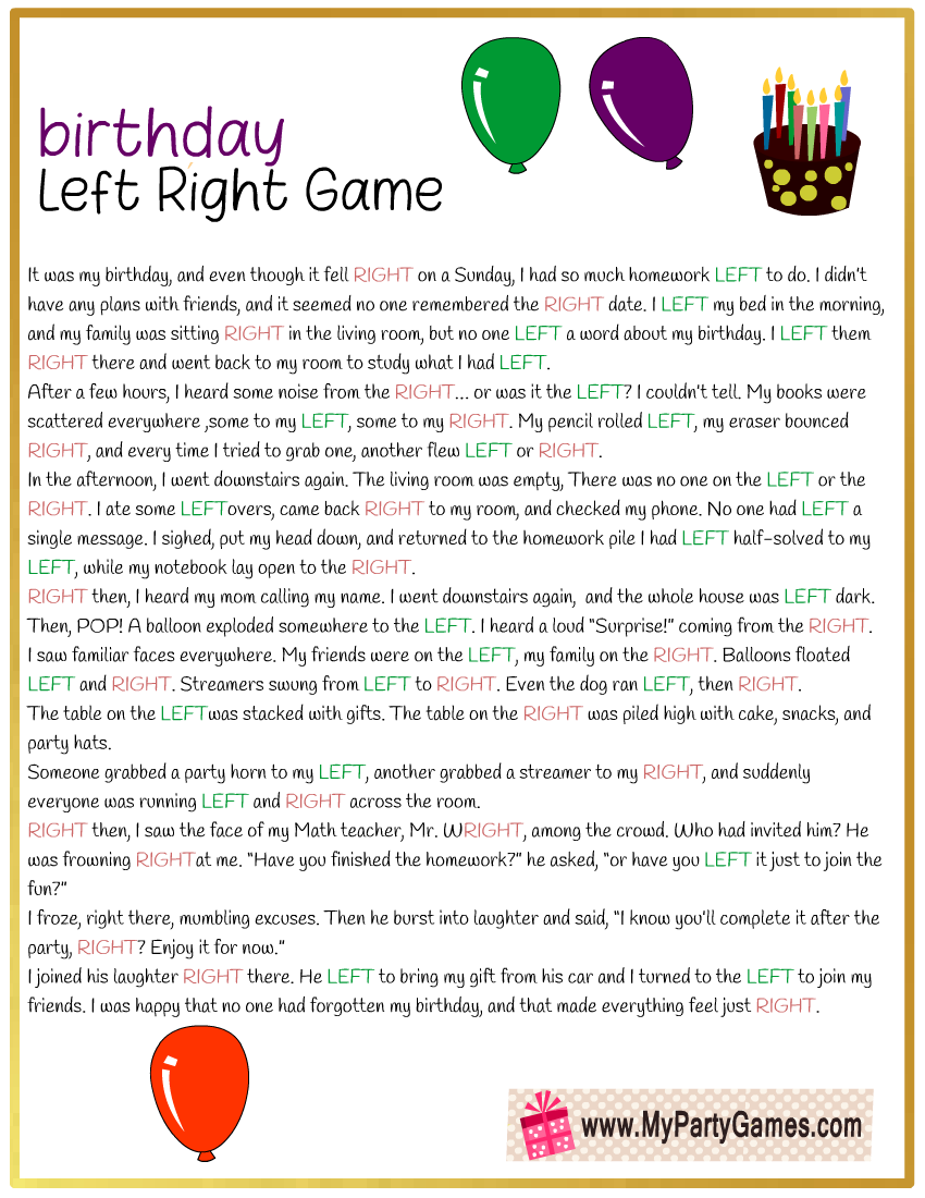 2 Free Printable Birthday Left Right Games