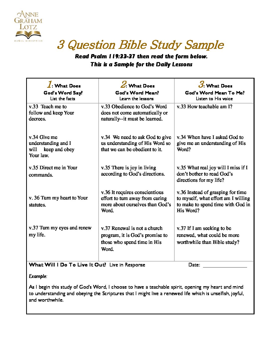 3 Question Bible Study Worksheet Sample