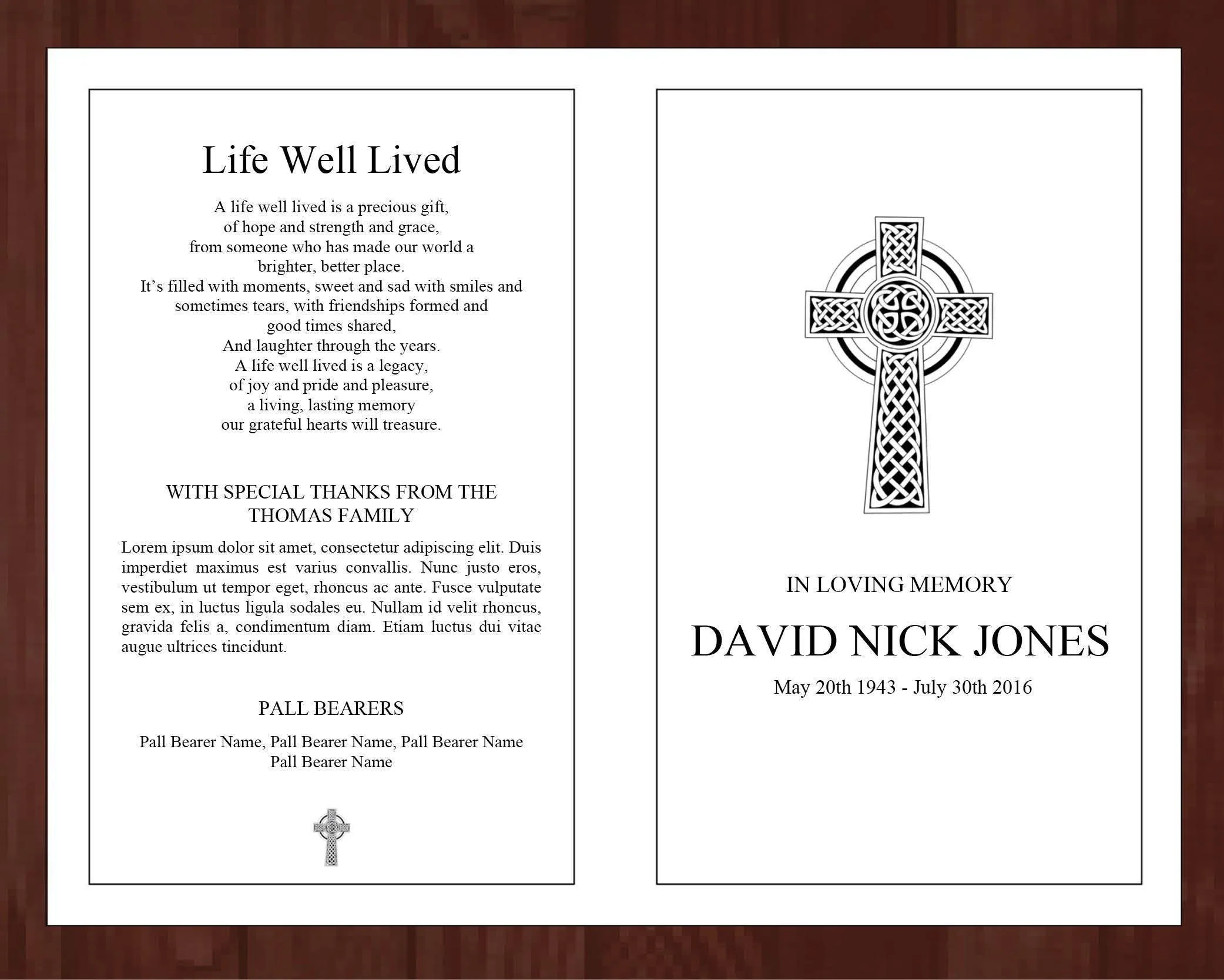 4 Page Catholic Cross Funeral Program Template
