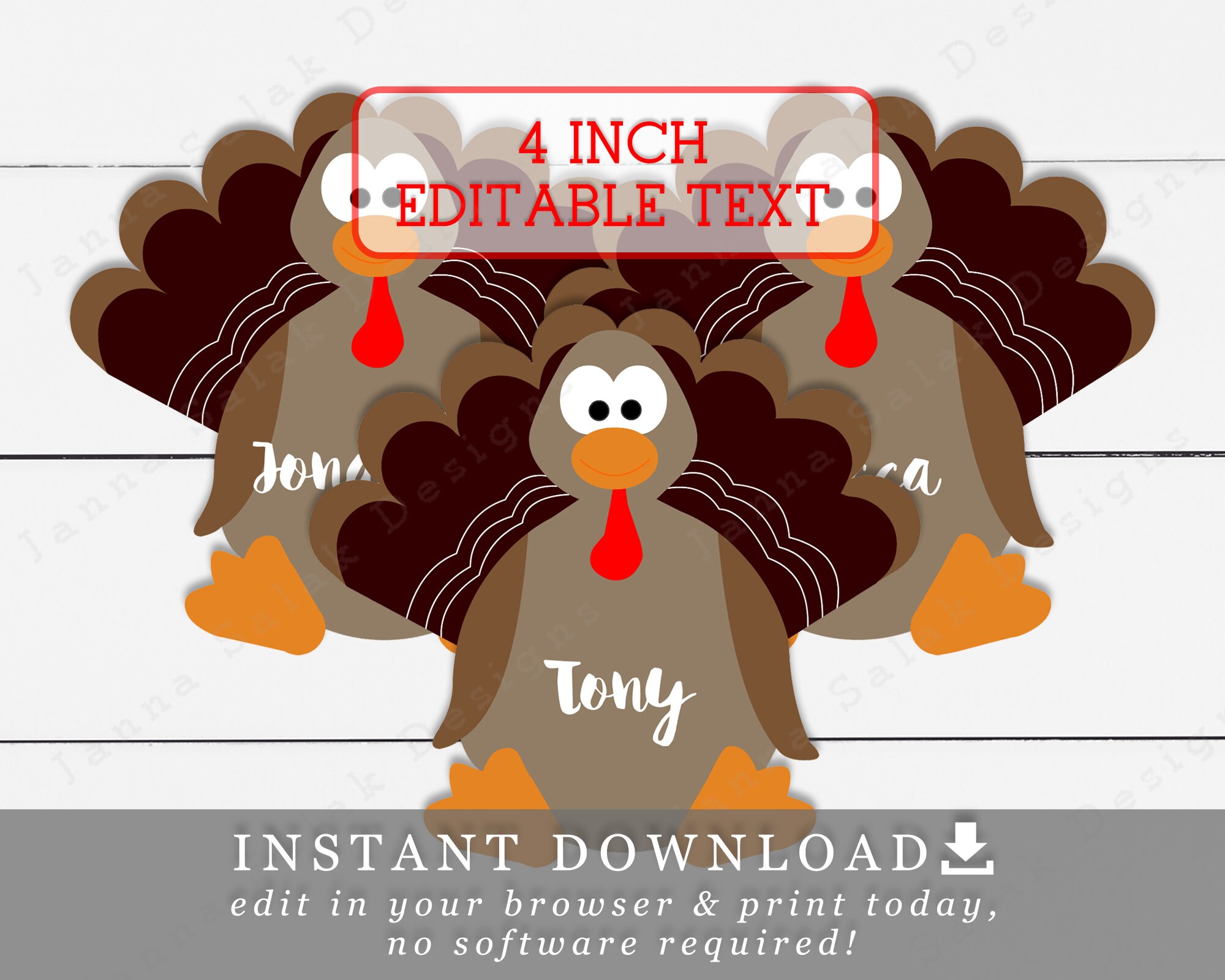 4 Turkey Name Tags With Editable Text