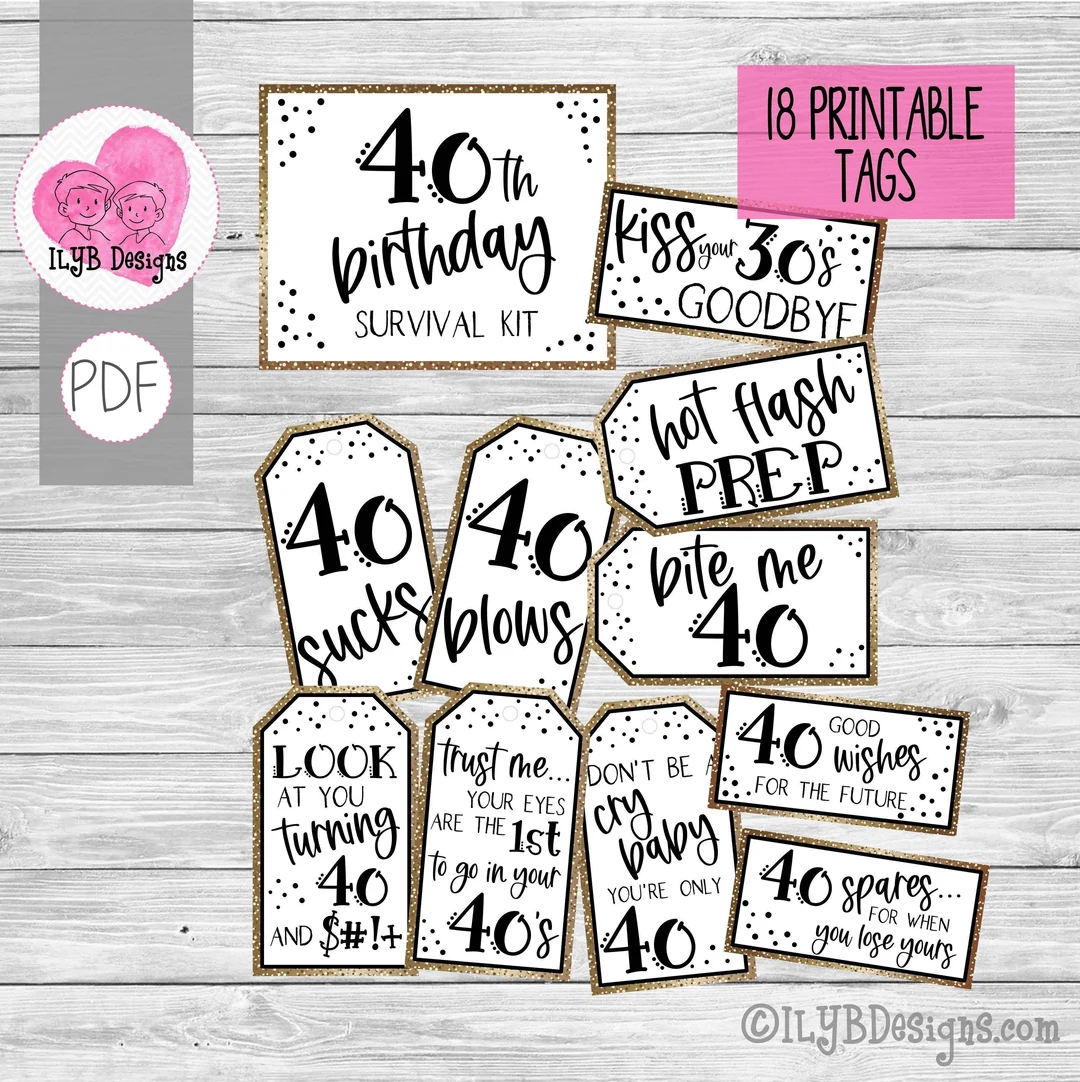 40th Birthday Survival Kit Printables Pdf Printable File 40th Birthday Survival Kit Printables Pdf Printable File