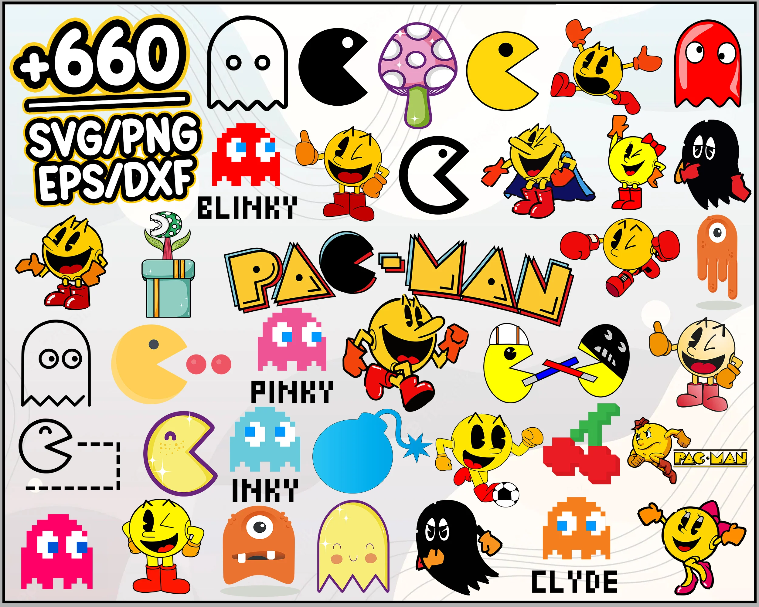 660 Pacman Svg Bundle Pacman Svg For Cricut Clipart Printable Pacman Game Svg Cricut File Cartoon Svg Png Dxf Eps Digital File