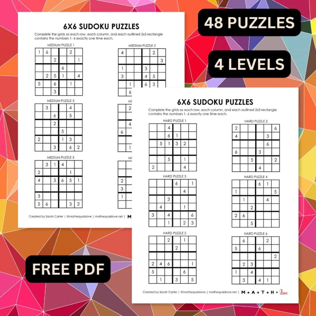 6x6 Sudoku Puzzles Printable
