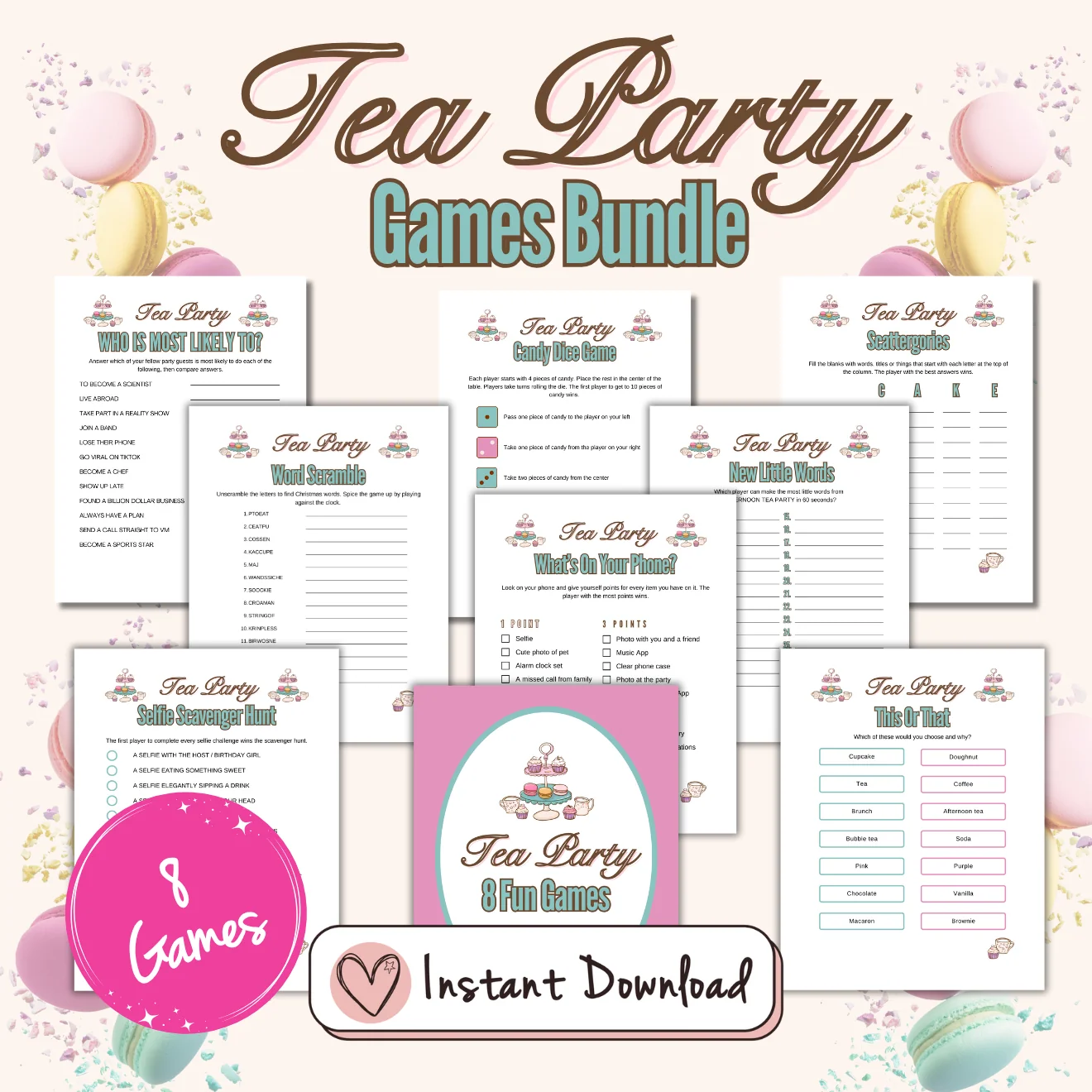 8 X Tea Party Games Bundle For Tweens And Teens