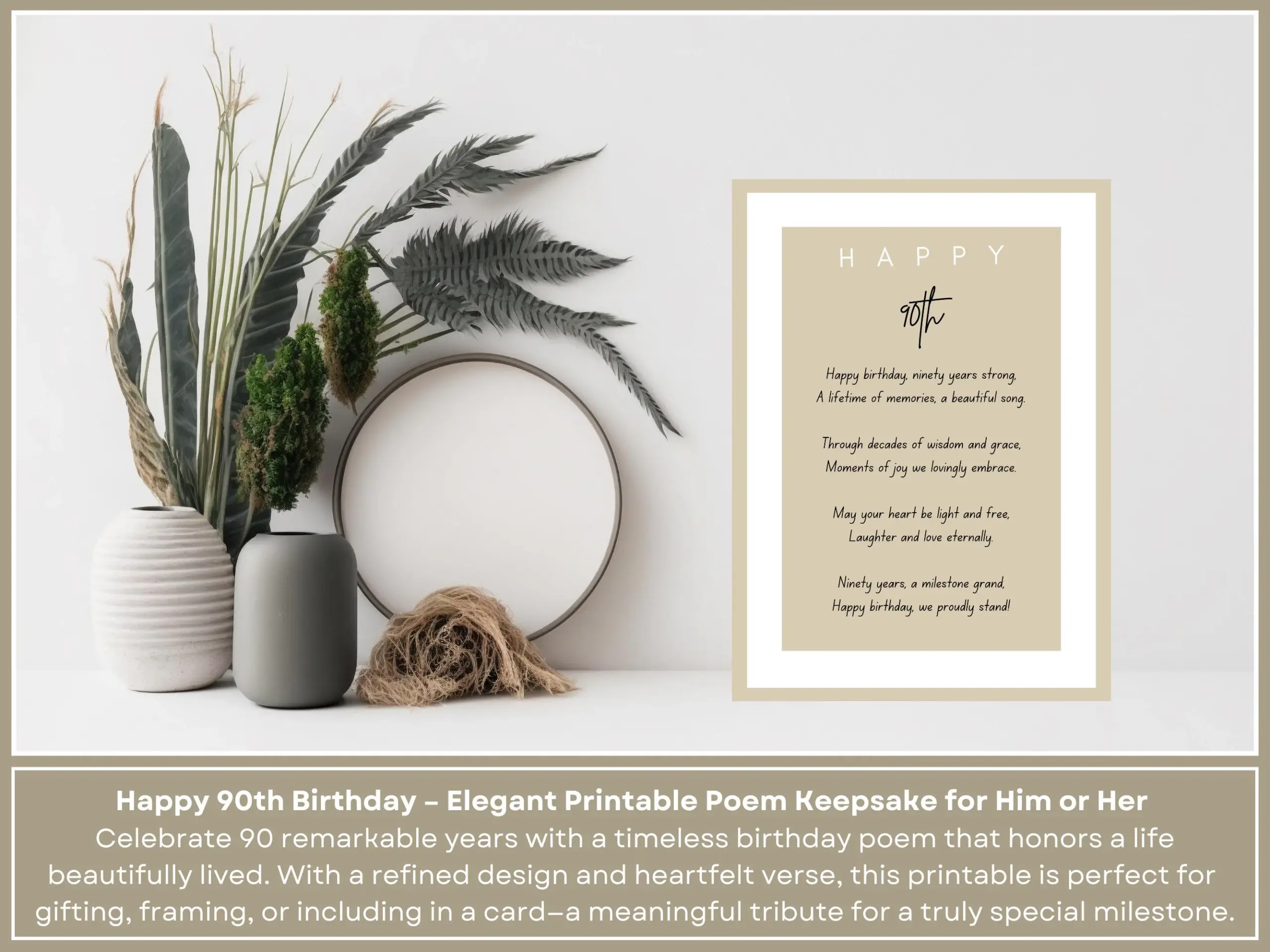 90th Birthday Poem Elegant Printable