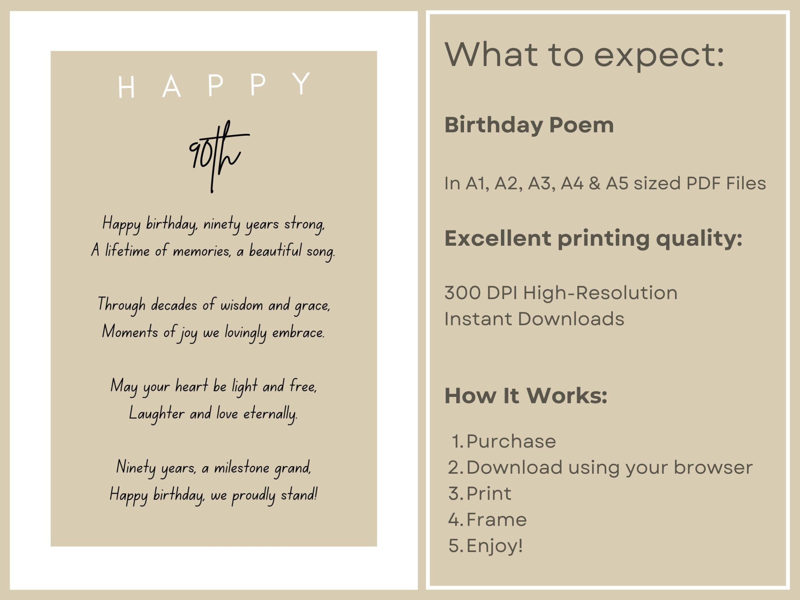 90th Birthday Poem Elegant Printable