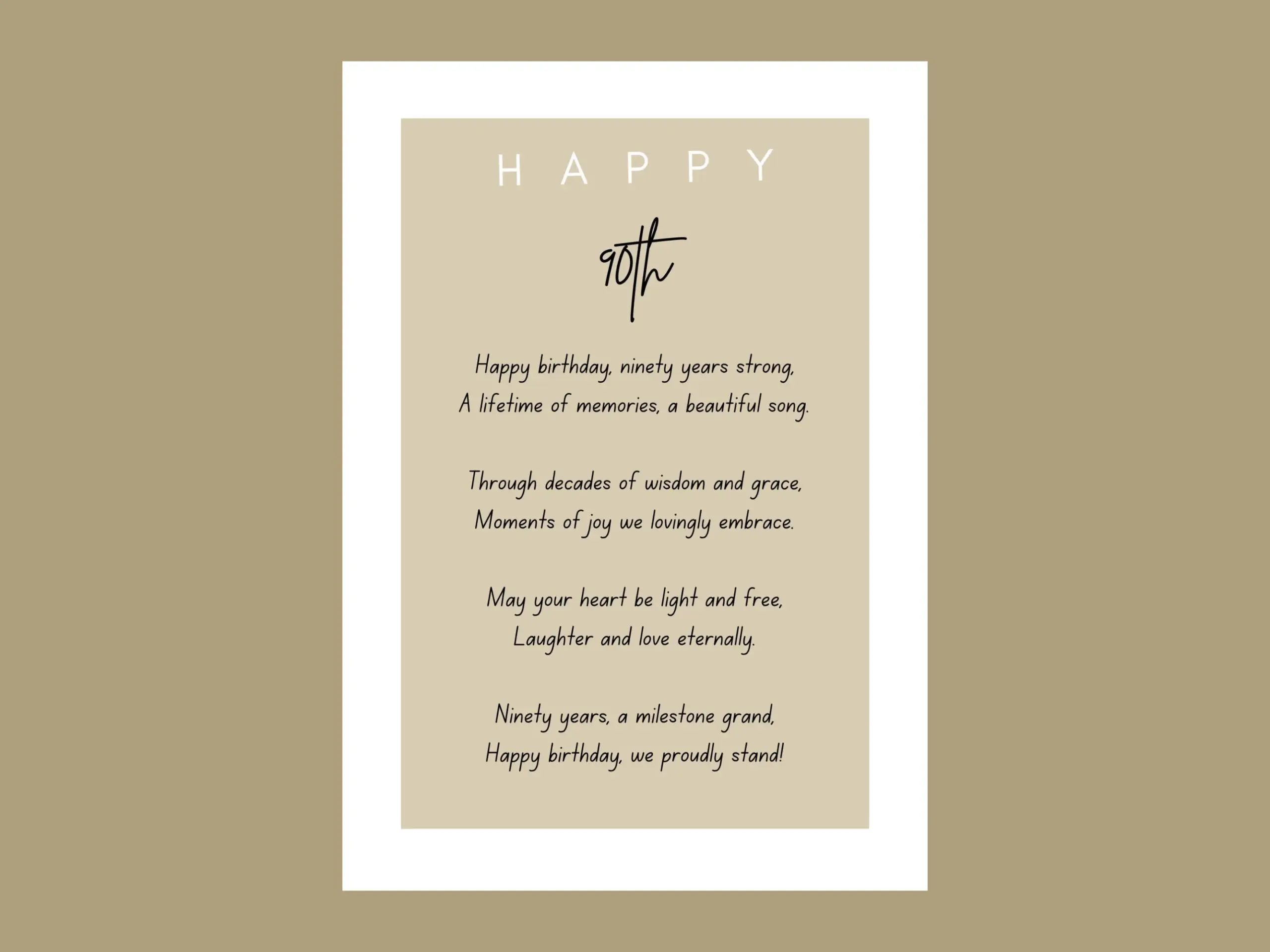 90th Birthday Poem Elegant Printable