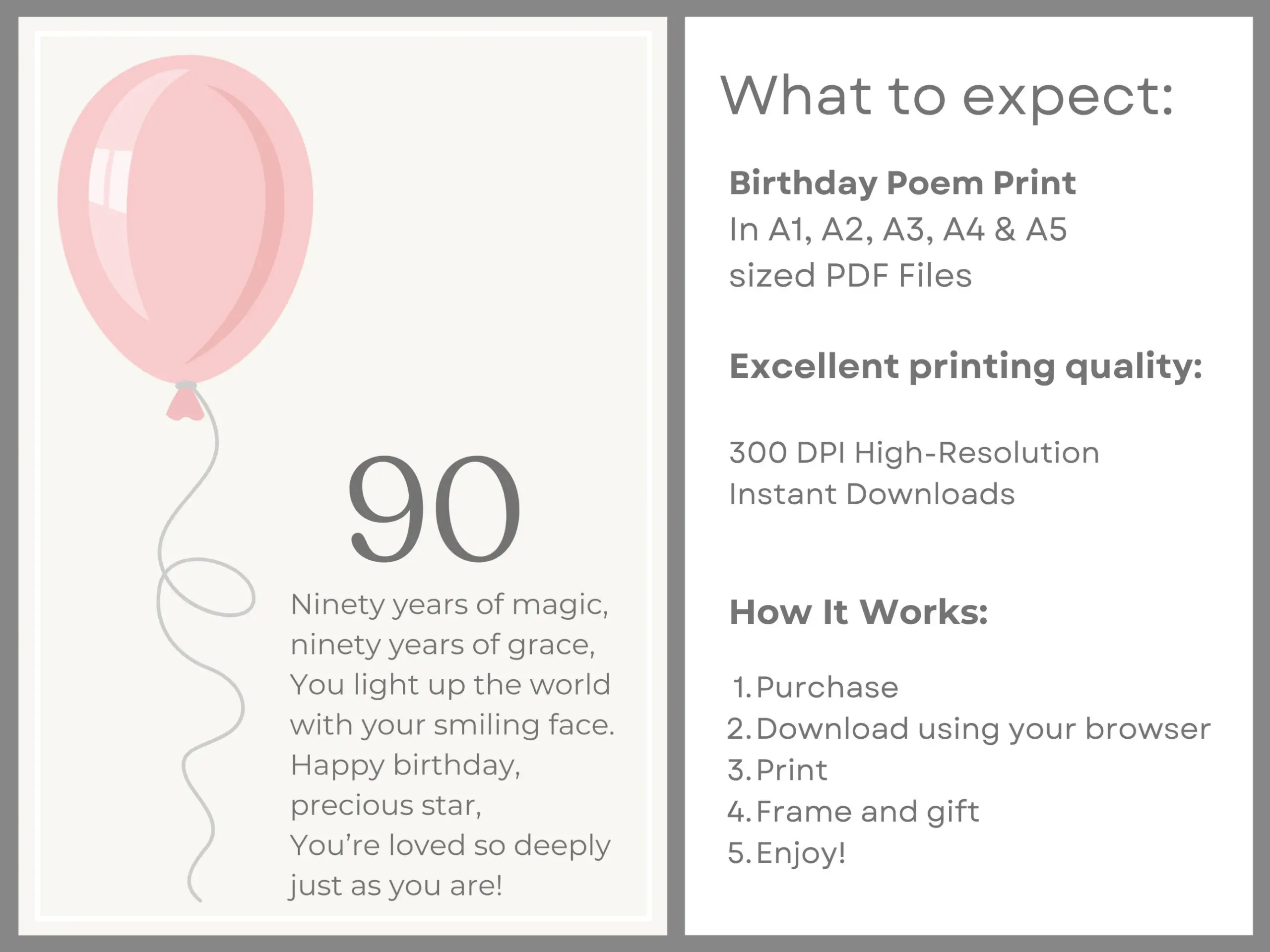 90th Birthday Poem Gift Printable