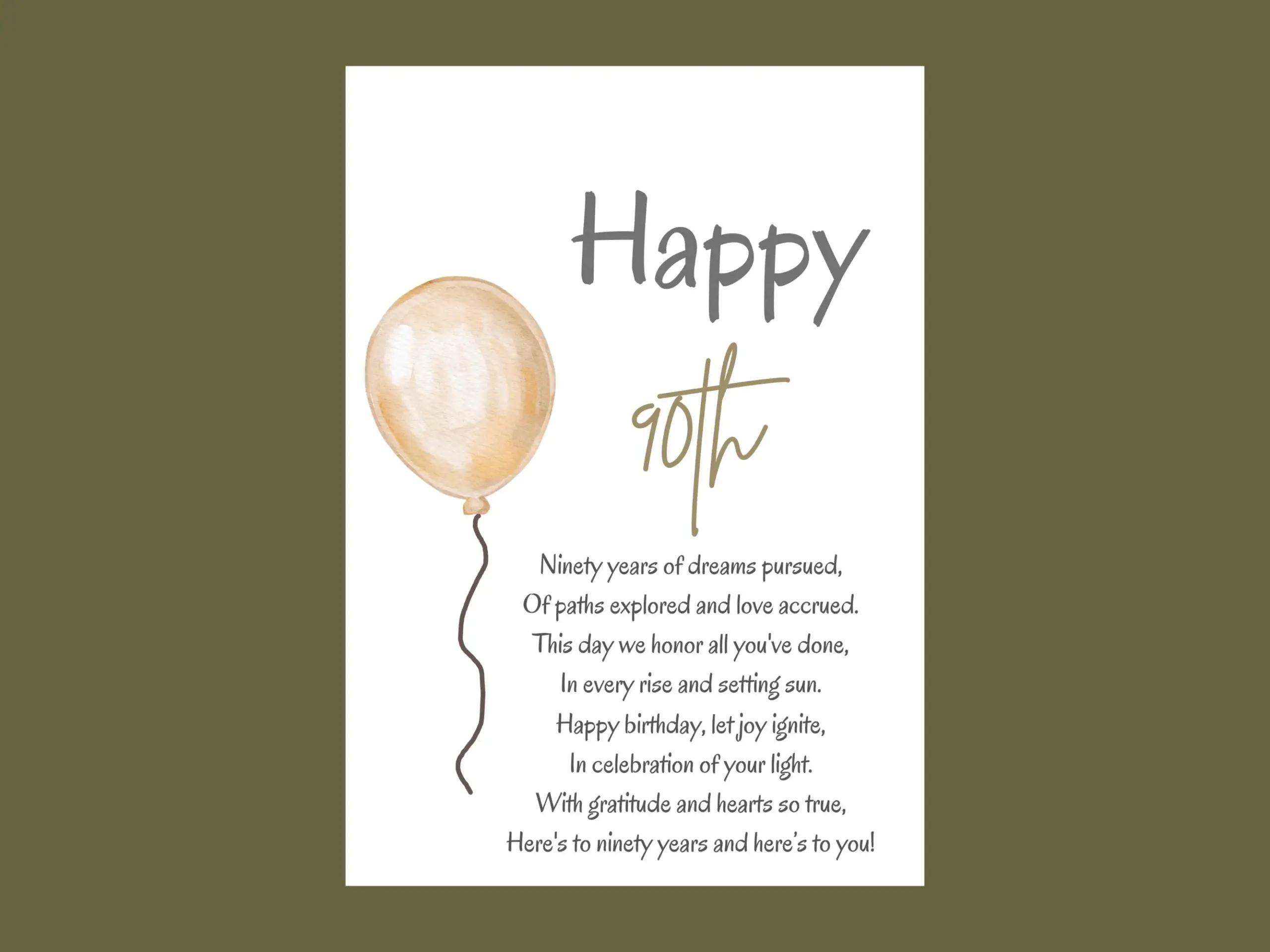 90th Birthday Poem Print Meaningful