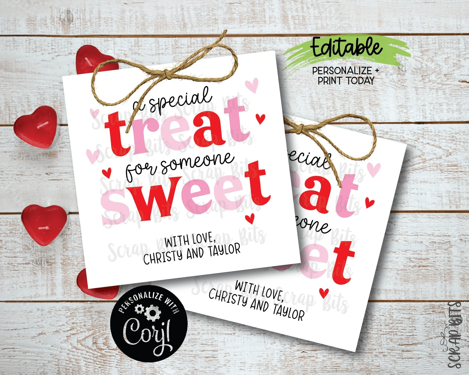 A Special Treat For Someone Sweet Funky Lettering Printable Valentine Tags Instant Download Editable Template