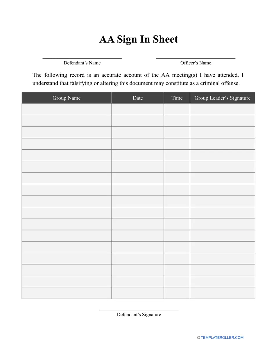 Aa Sign In Sheet Template