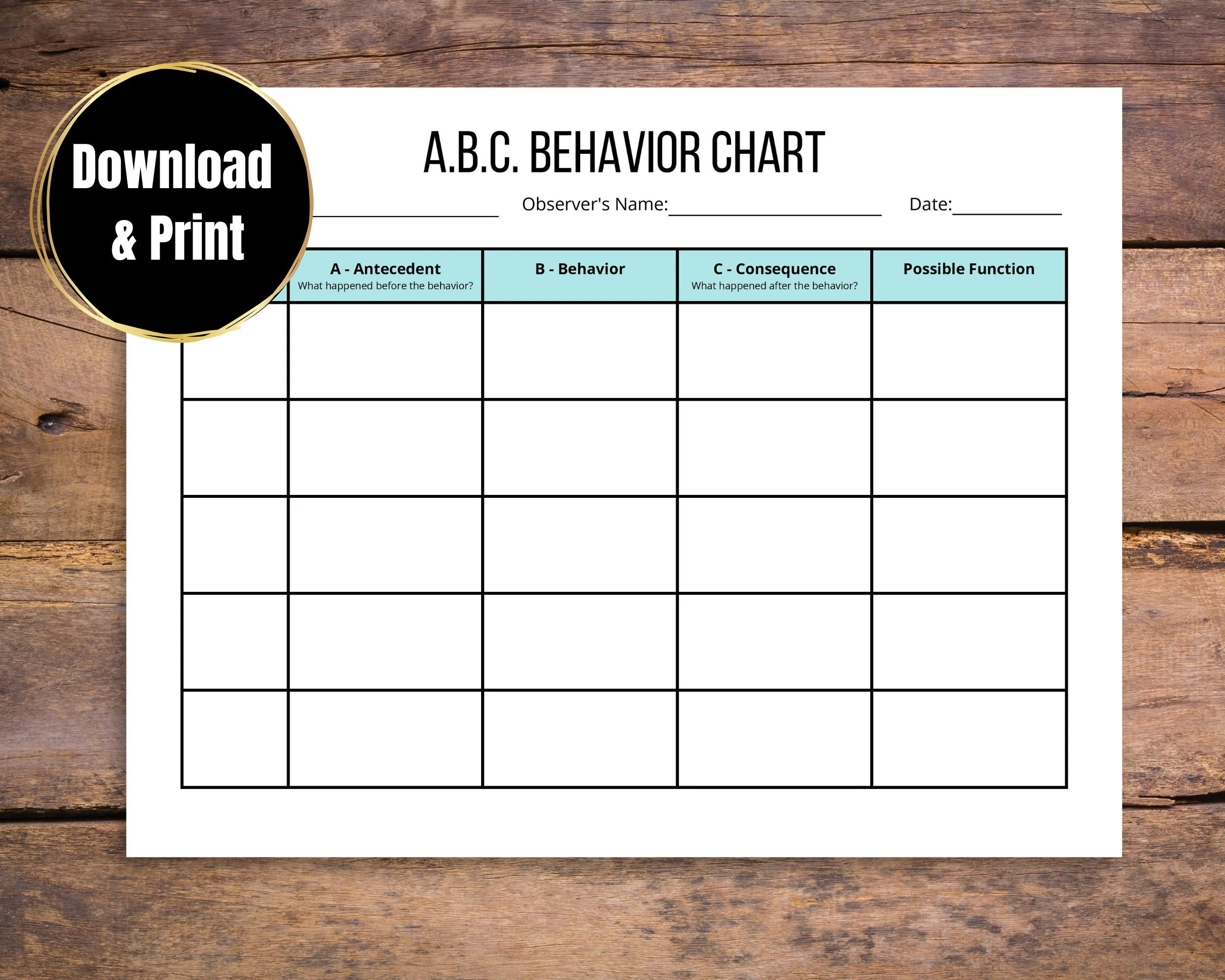 free printable abc behavior chart