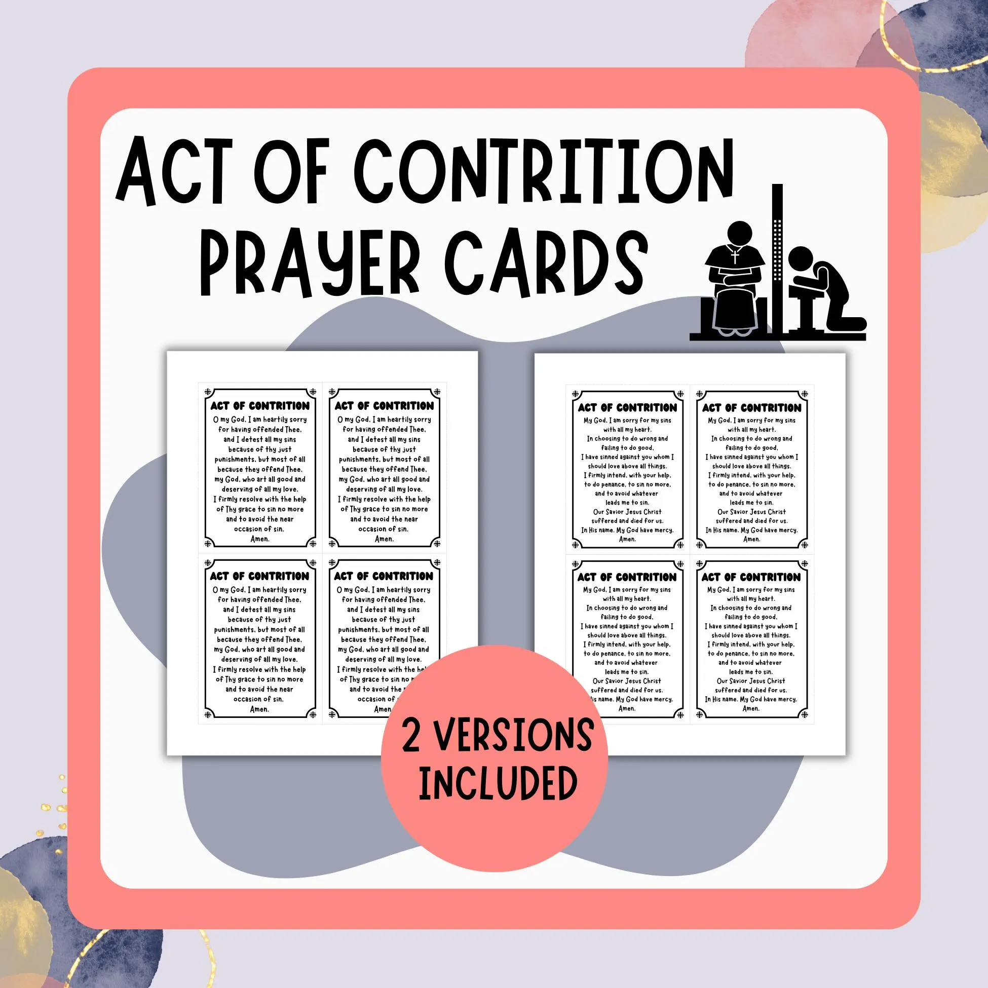 Act Of Contrition Prayer Cards First Act Of Contrition Prayer Cards First