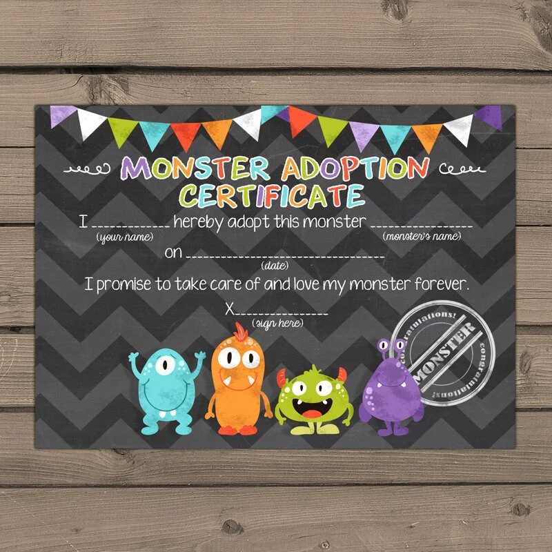 Adopt A Monster Certificate And Sign 6265