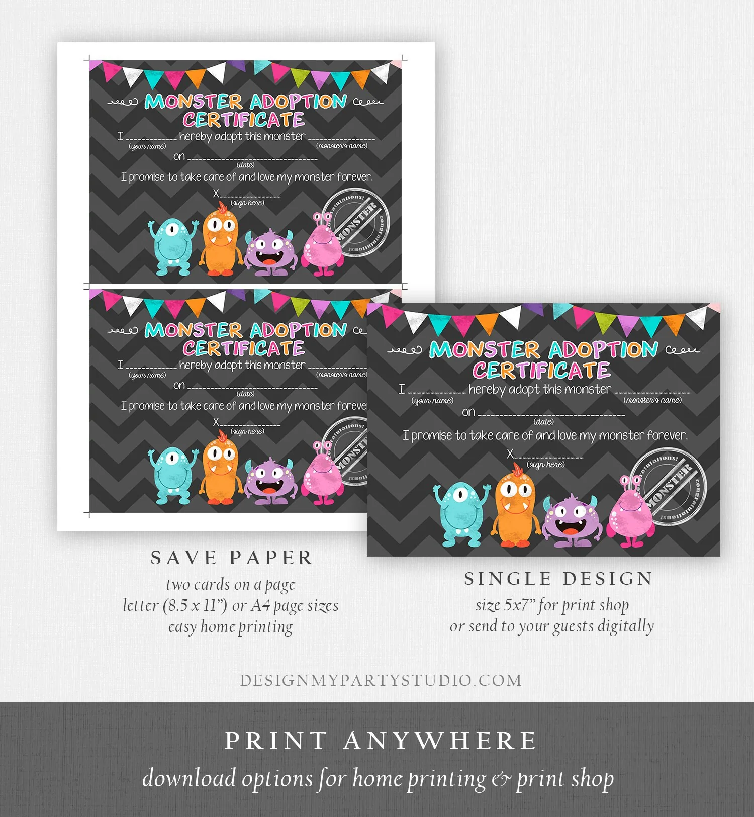 adopt a monster free printable