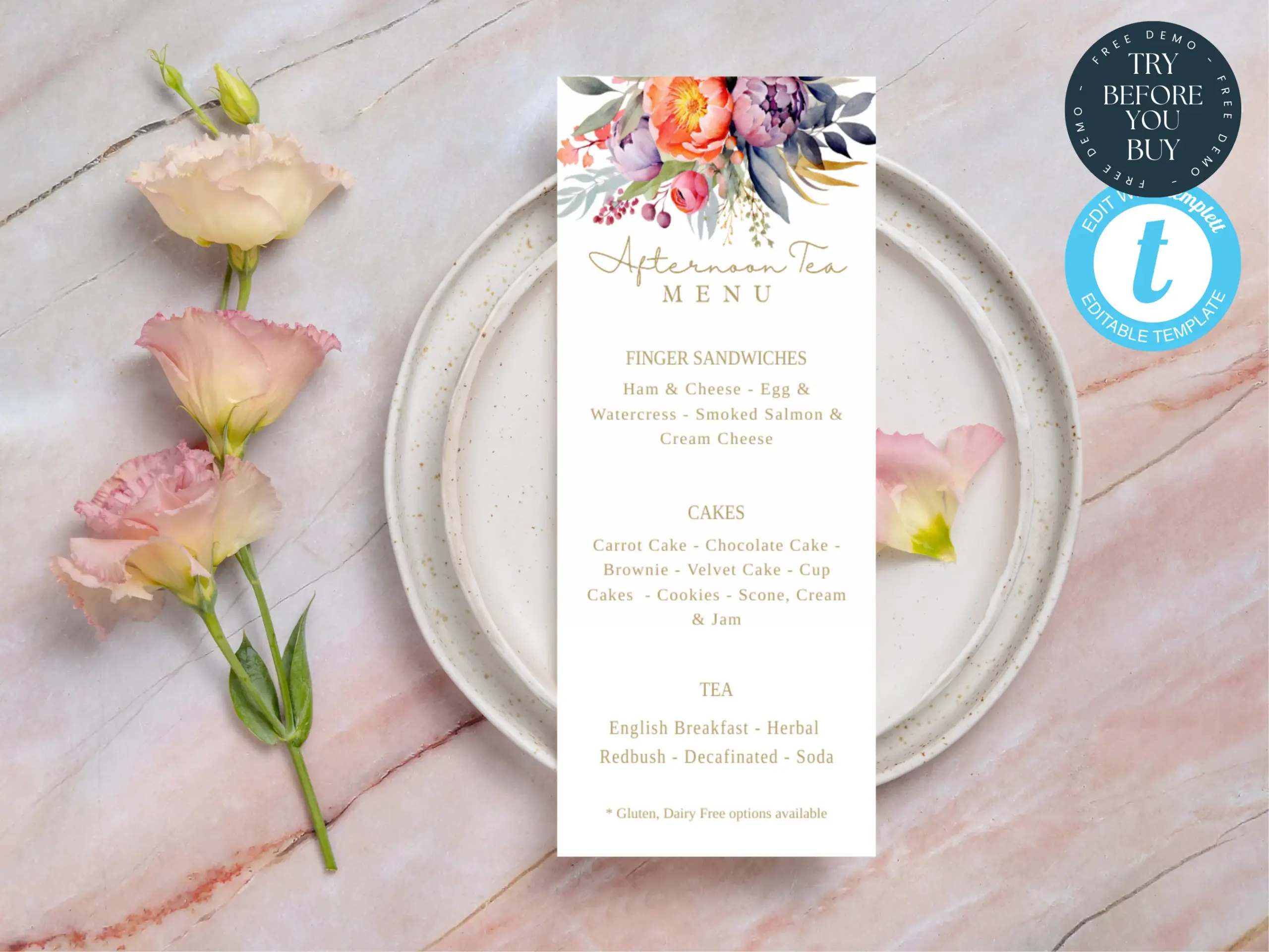 Afternoon Tea Menu Template Editable