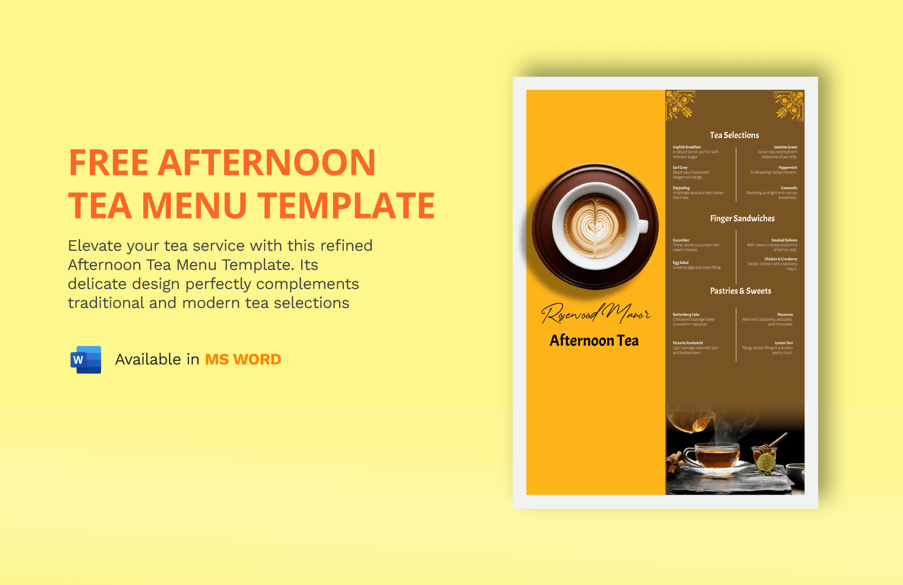 free afternoon tea menu template
