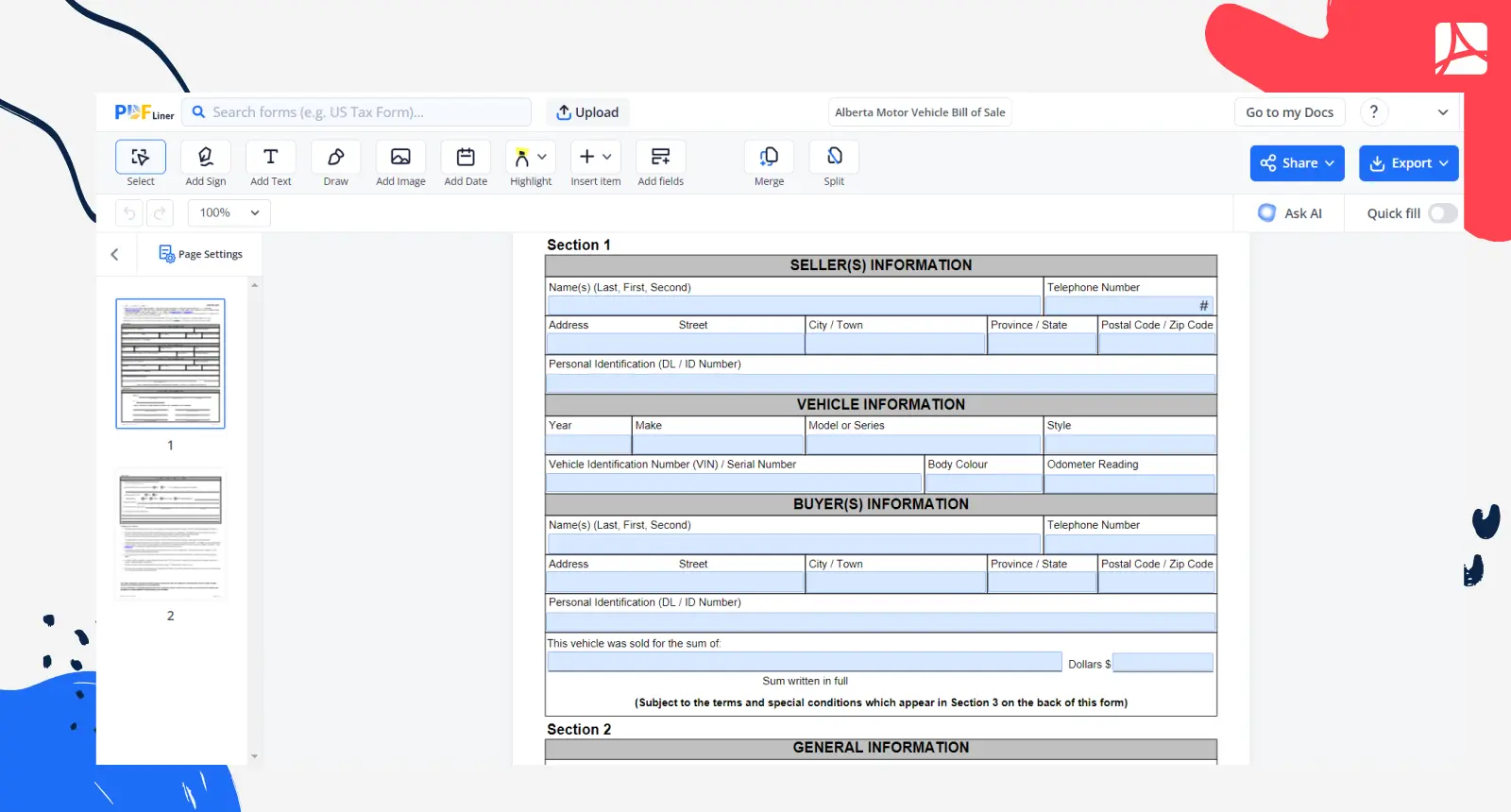 Alberta Motor Vehicle Bill Of Sale