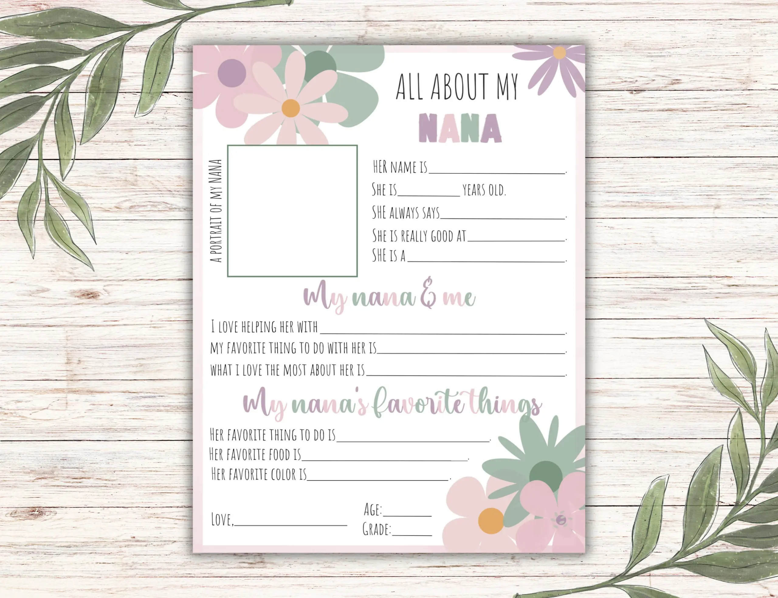 All About My Nana Printable Fill In Gift