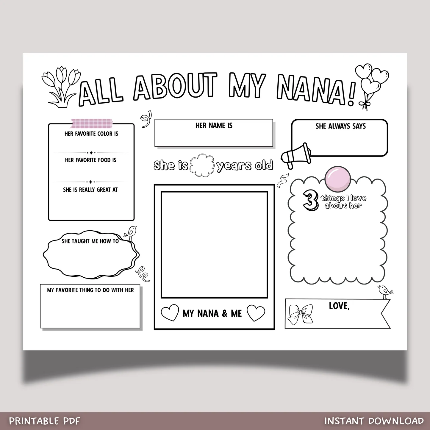all about my nana free printable