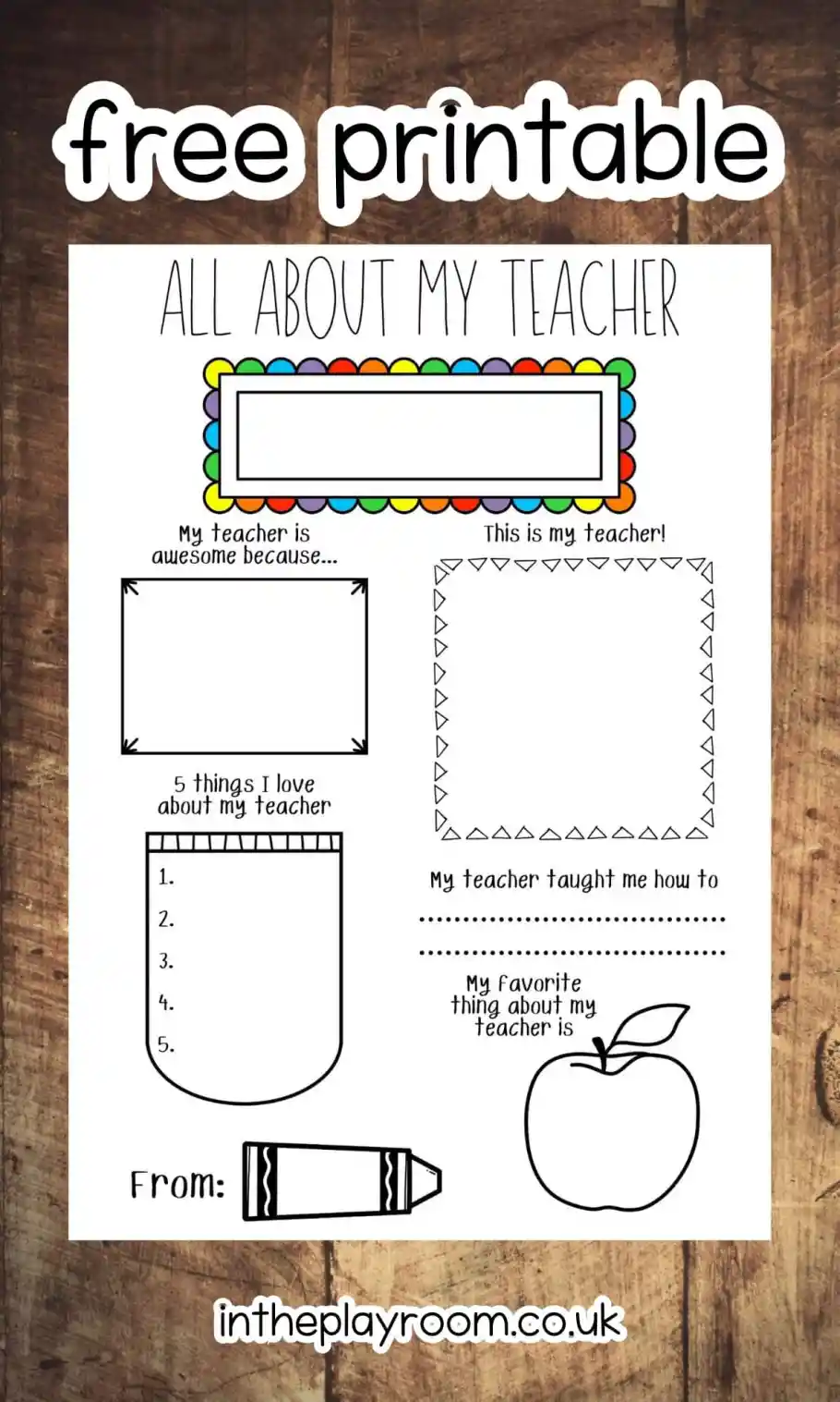 All About My Teacher Free Printable