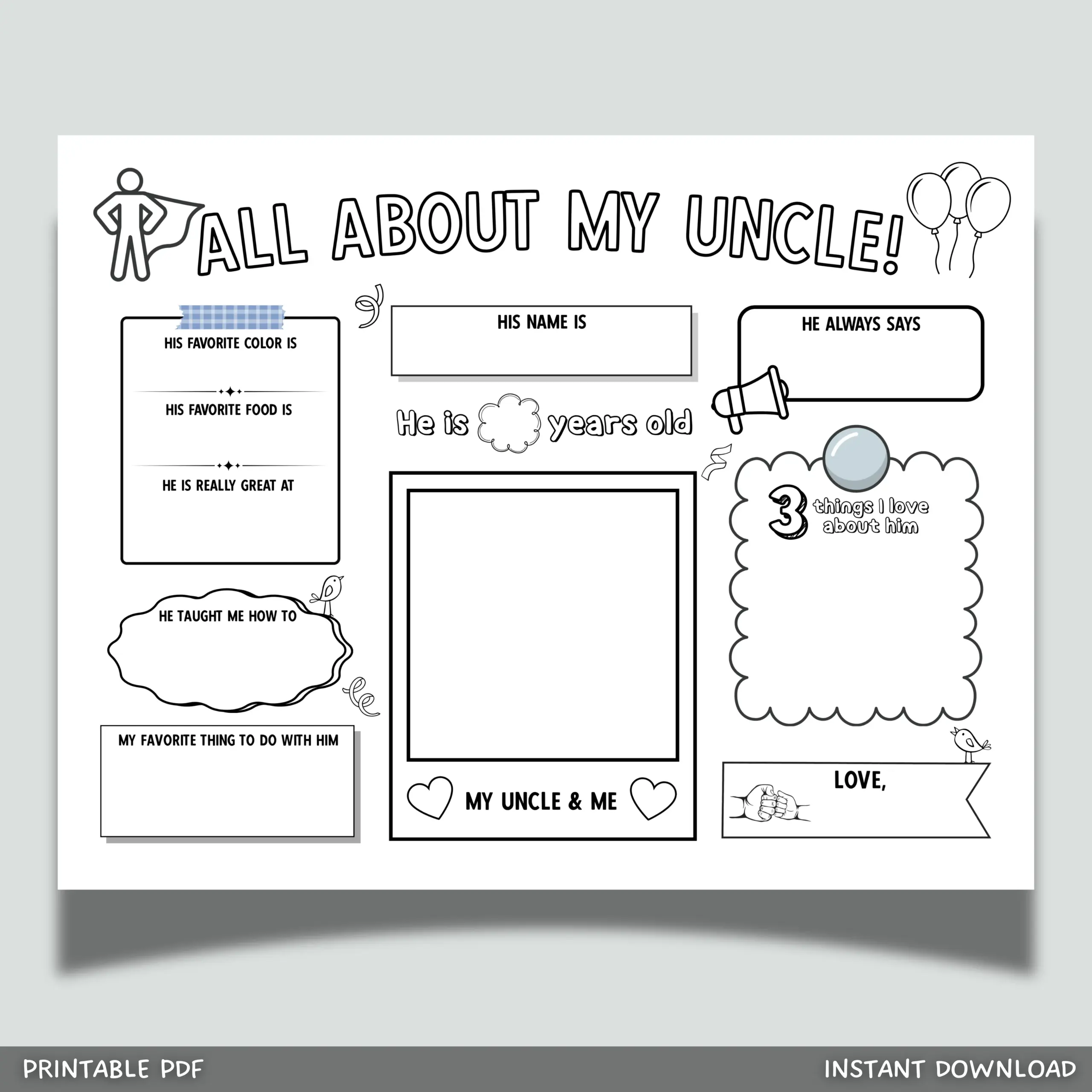 All About My Uncle Survey Printable Diy Gift Birthday Card Questionnaire From Kids Personalized Keepsake Worksheet Coloring Page Activity All About My Uncle Survey Printable Diy Gift Birthday Card Questionnaire From Kids Personalized Keepsake Worksheet Coloring Page Activity