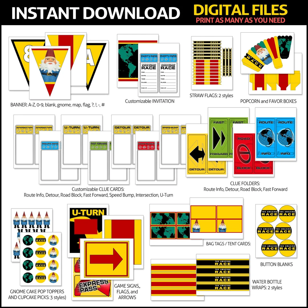 Amazing Race Party Printables Editable