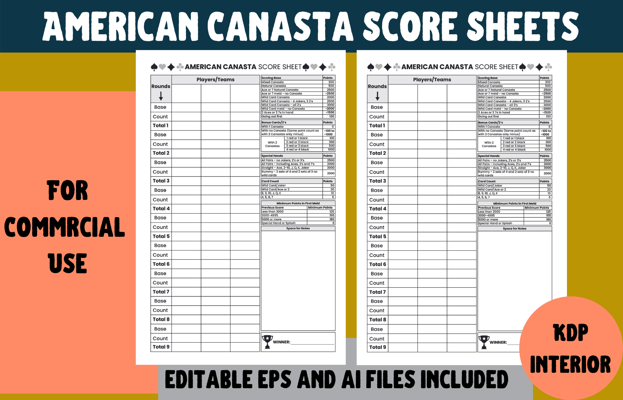 free printable canasta score sheets