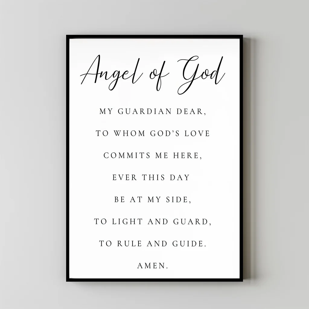 Angel Of God My Guardian Dear Prayer Wall Art Print Guardian Angel Prayer Wall Art Catholic Prayer Print Nursery Wall Art