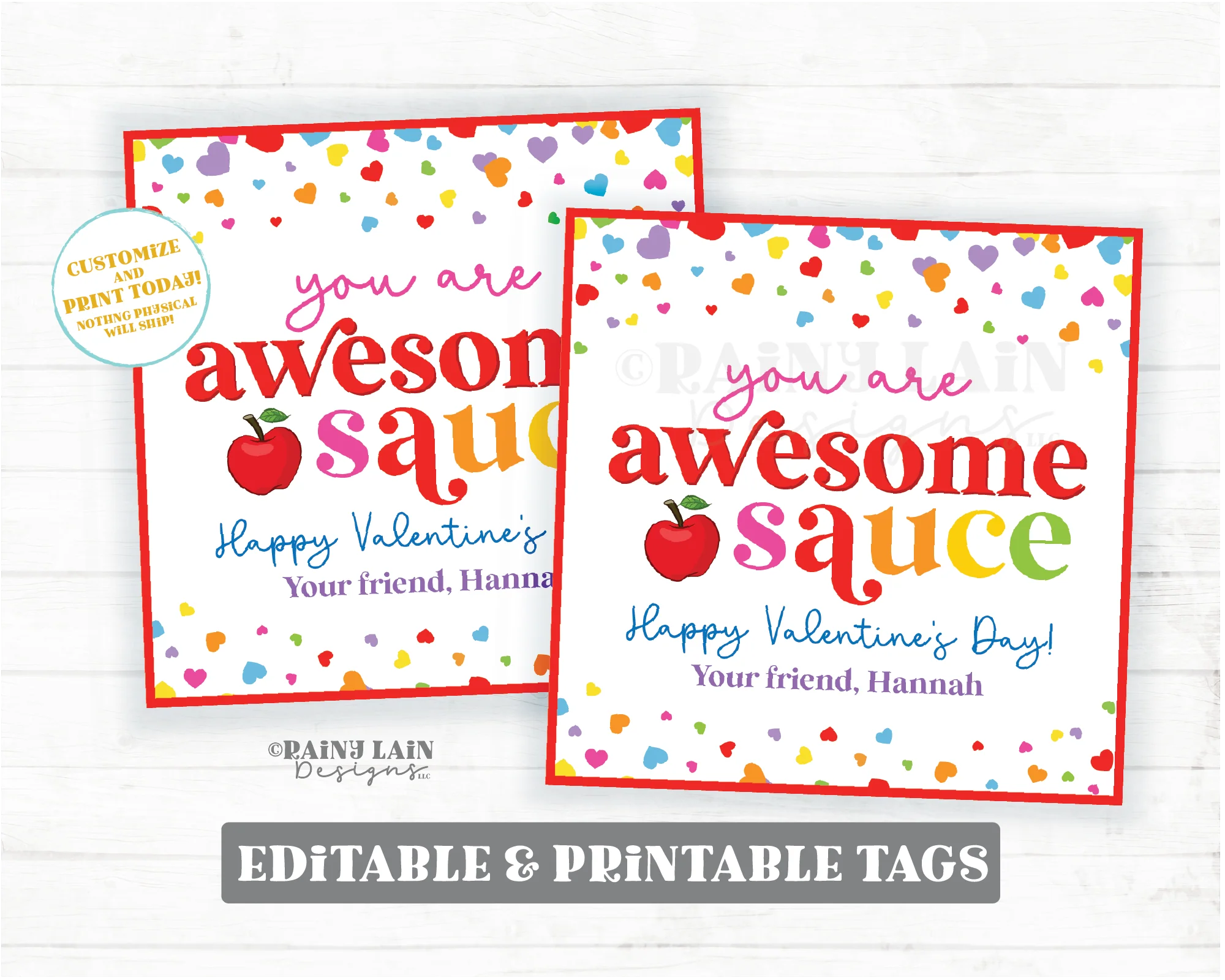 Applesauce Valentine Tag Awesome Sauce Valentines Day Gift Tag Apple Sauce Packet Pouch Classroom Preschool Printable Kids Non Candy Easy