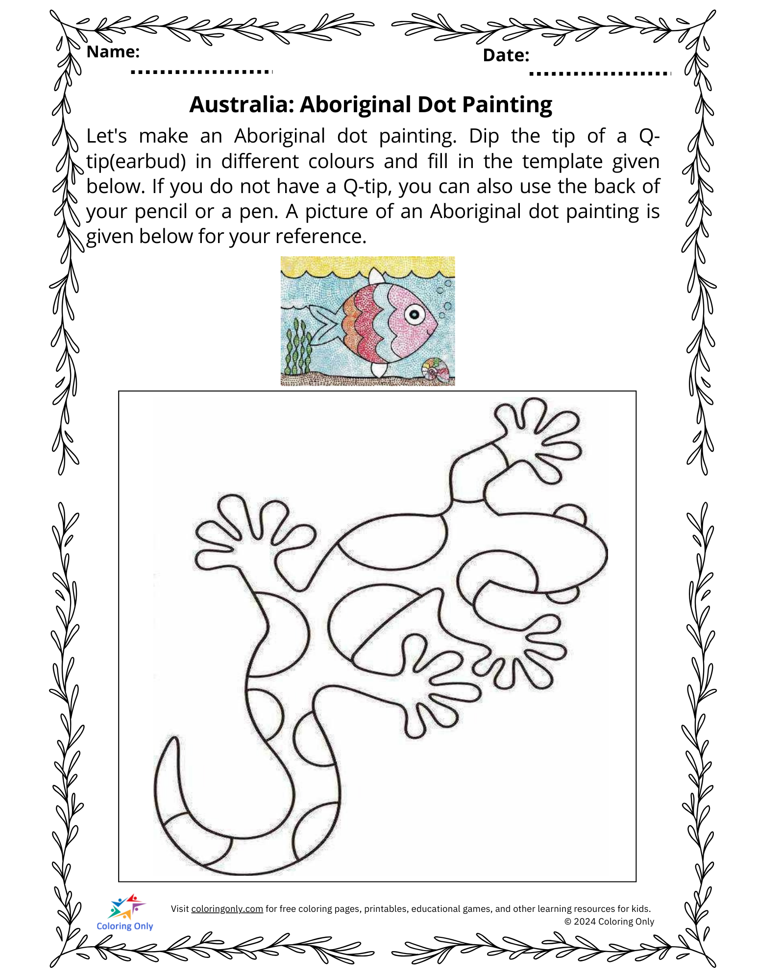 Australia Aboriginal Dot Painting Free Printable Worksheet