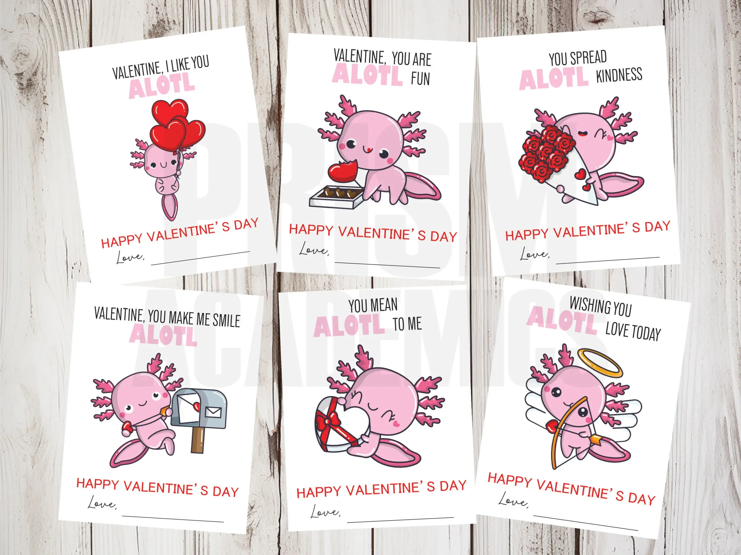 Axolotl Valentines Day Cards Printable