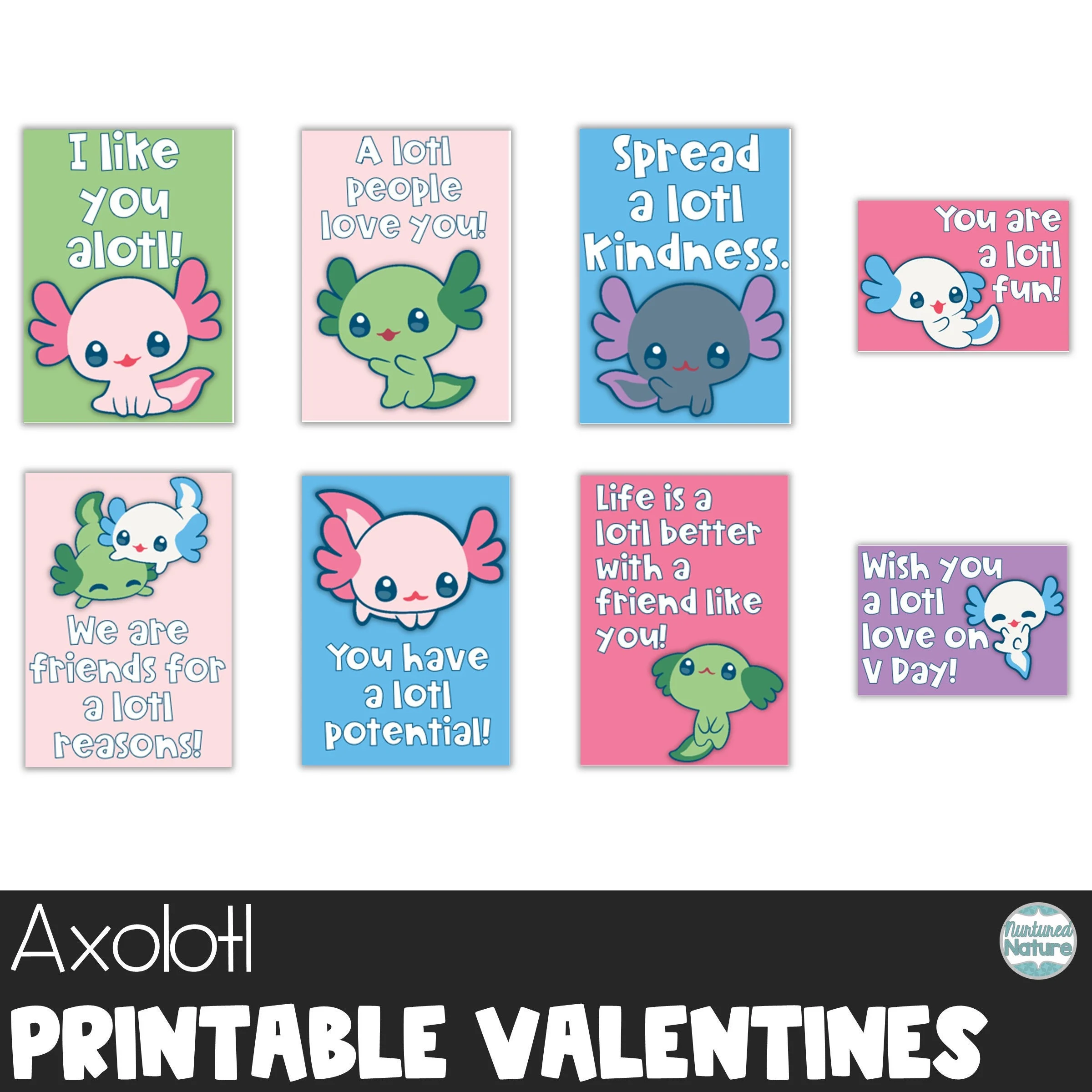 Axolotl Valentines Day Printable Cards