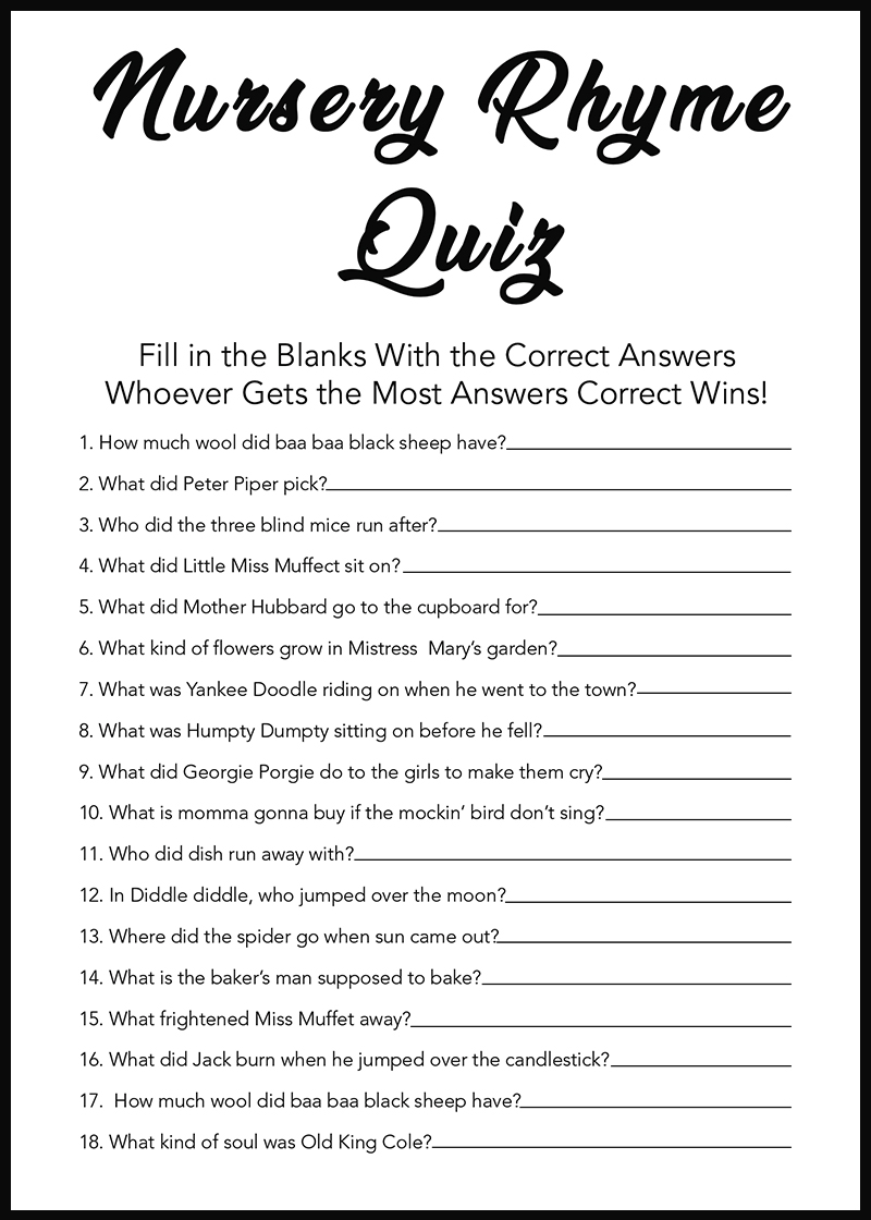 Baby Shower Games Free Printables Nursery Rhymes Baby Shower Games Free Printables Nursery Rhymes