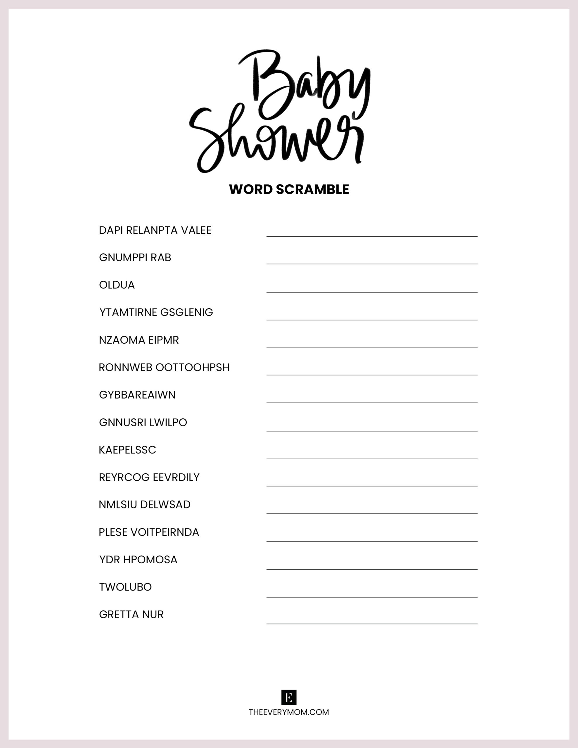 Baby Shower Games Printables Baby Shower Games Printables